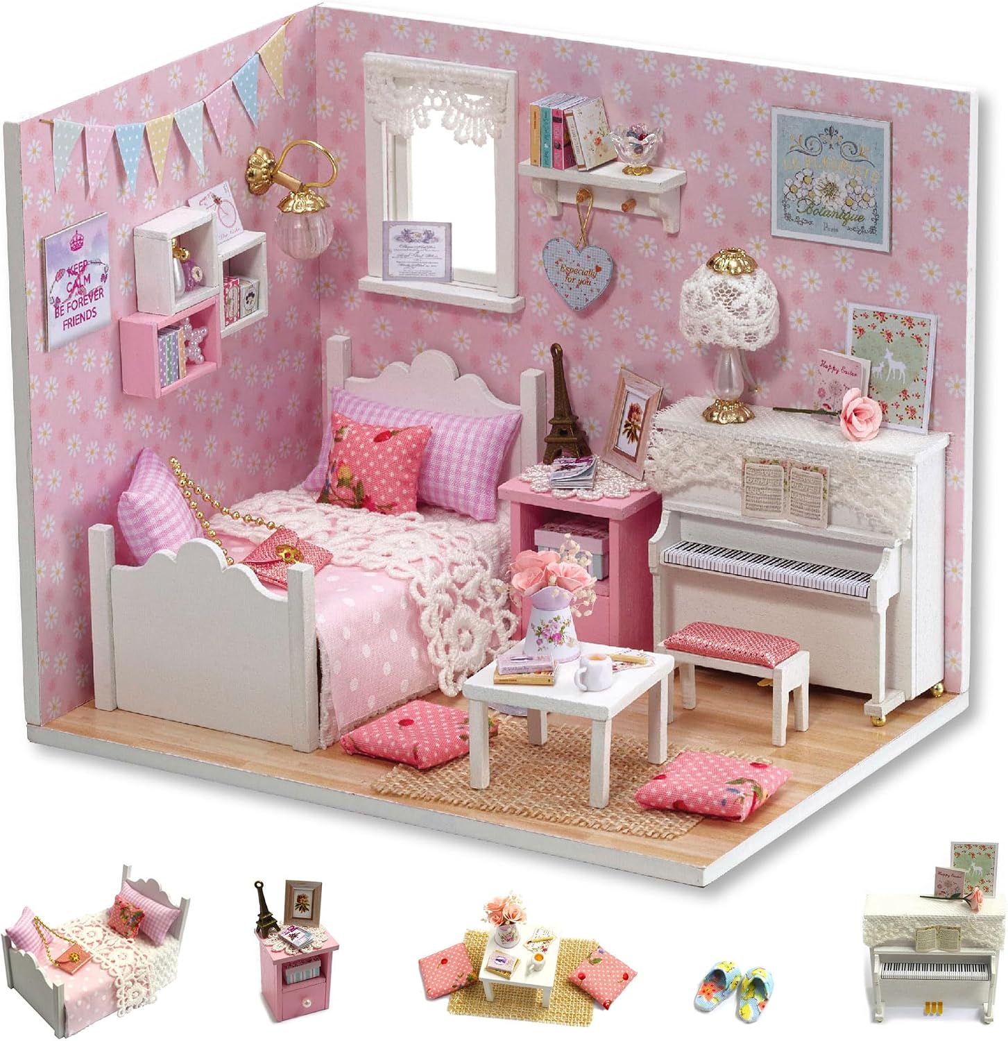 Flever DIY Miniature House Kit, Tiny Home Kit with LED Light, Mini House Build Craft Kits for Adults and Teens