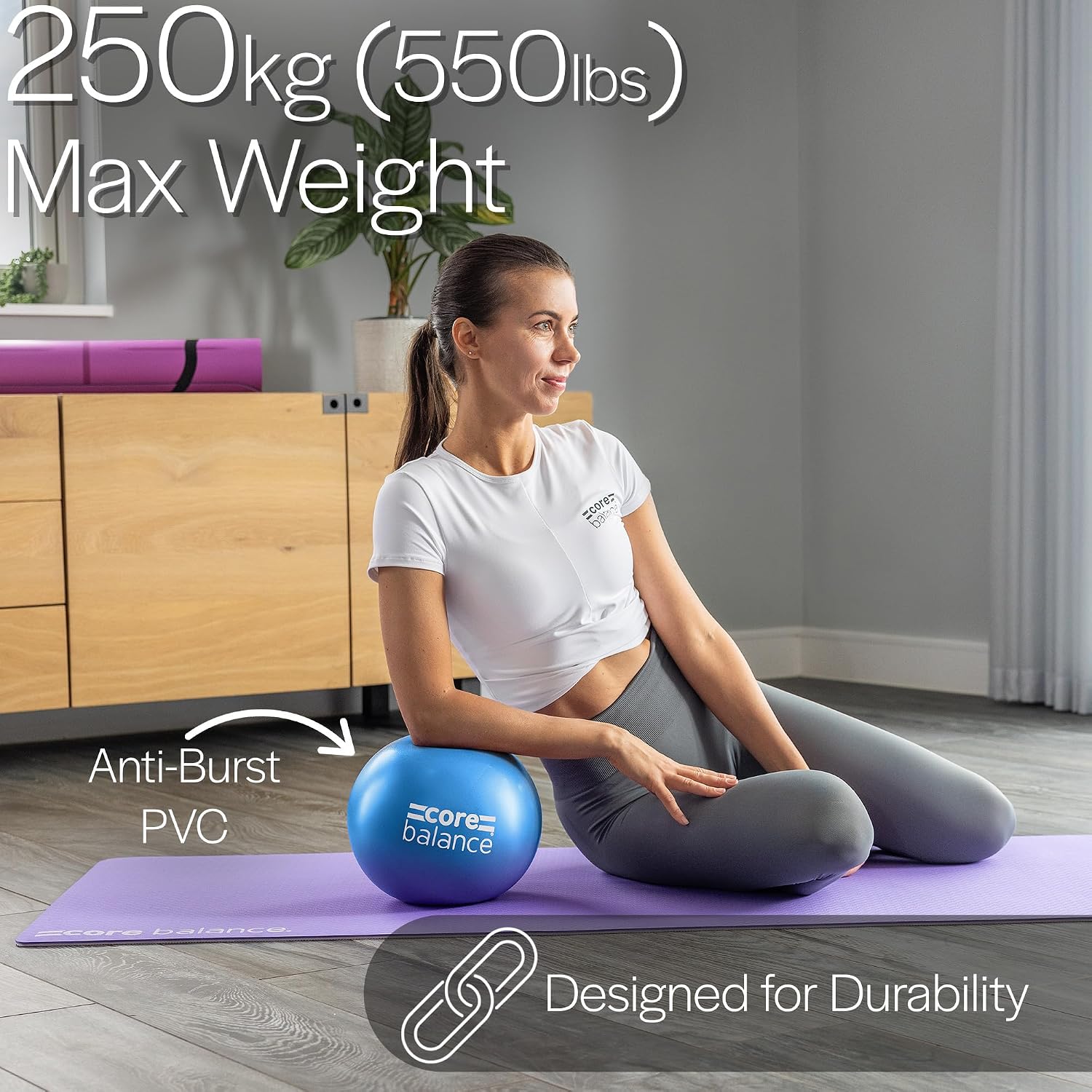 Core Balance 9 Inch Anti Burst Pilates Ball - Mini Exercise Ball for Yoga, Barre, Stretching and Core Stability Workout