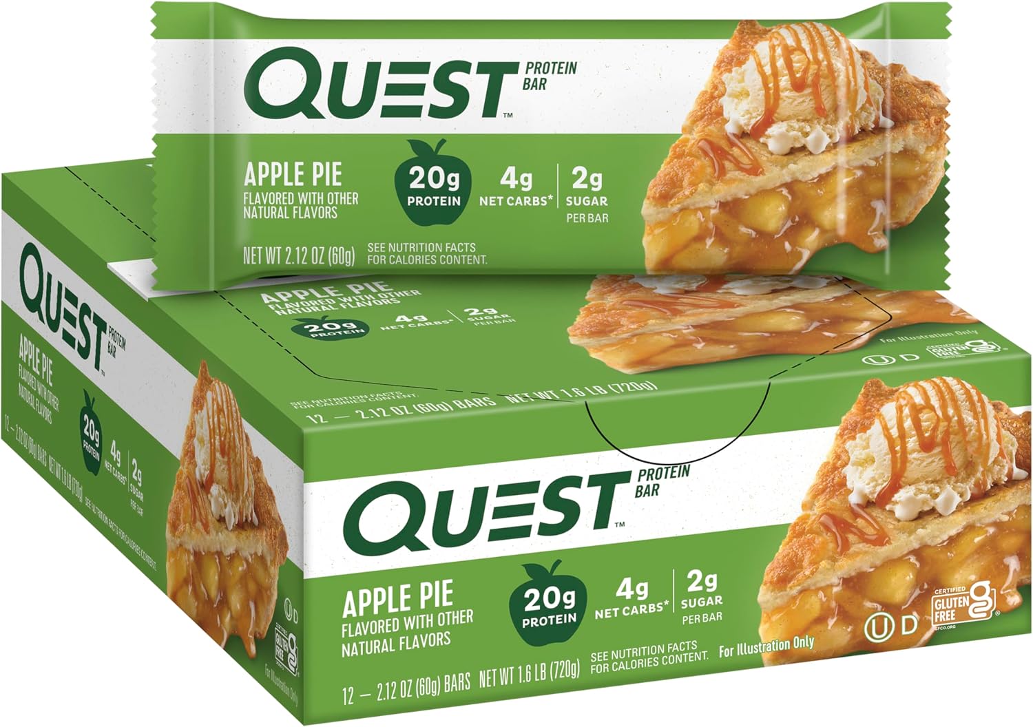 Quest Nutrition Oatmeal Chocolate Chip Protein Bars, 20g Protein, 12 Count | 12g Fiber, 5g Net Carbs, 1g Sugar, Gluten Free, High Quality Protein, Soft and Chewy, Individually Wrapped 2.12oz Bars