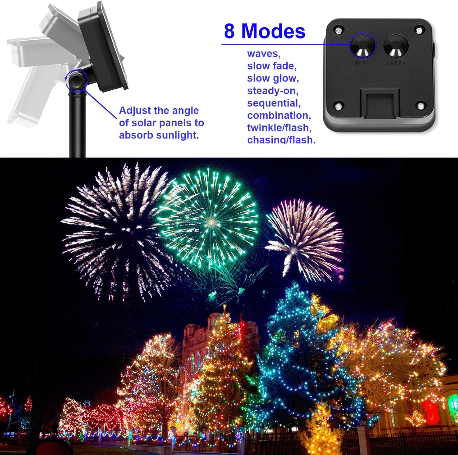 Solar Fairy String Lights, Cool White, 100Led, Outdoor Waterproof
