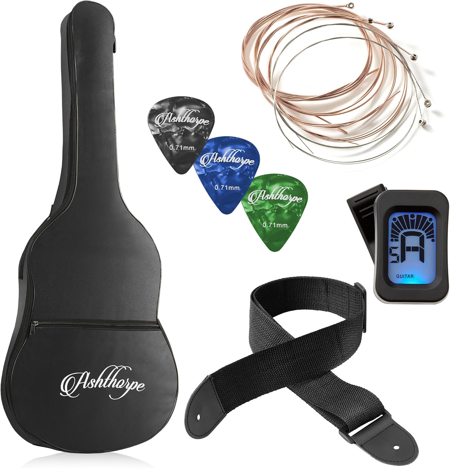 Ashthorpe 38-inch Beginner Acoustic Guitar (Red), Starter Kit with Gig Bag, Extra Strings, Strap, Picks, and Lessons