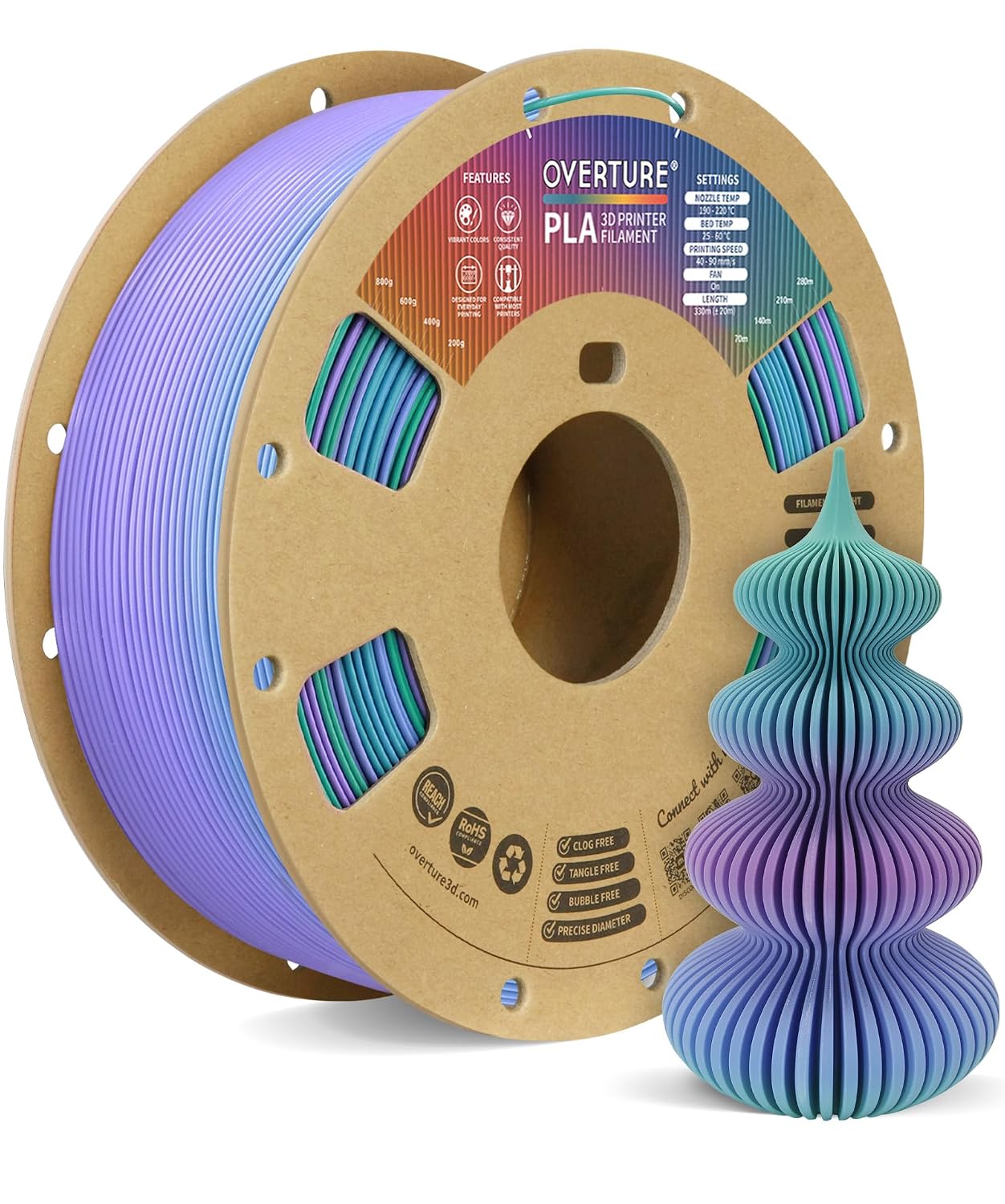 OVERTURE High Speed PLA Filament 1.75mm 3D Printer Filament,1kg White