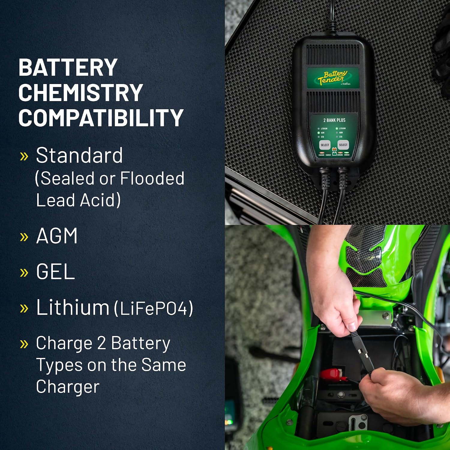 Battery Tender Plus 2 Bank Multibank Charger - 2.5 AMP (1.25 AMPs Per Bank) - Smart 12V Multi Battery Charger and Maintainer for Standard, AGM