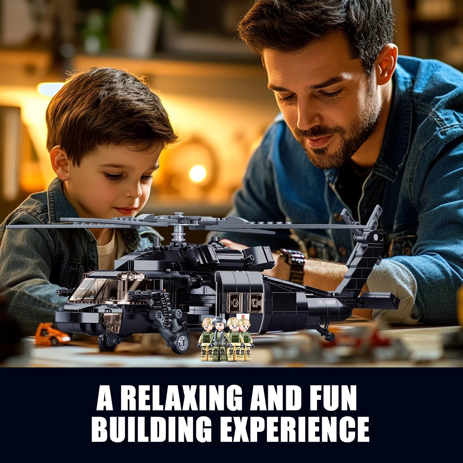 UH-60 Black Utility Helicopter Building Set, Hawk Plane Model (692 PCS) | with 4 Soldier Figures, Birthday Gift Toys for 8-14 Boys