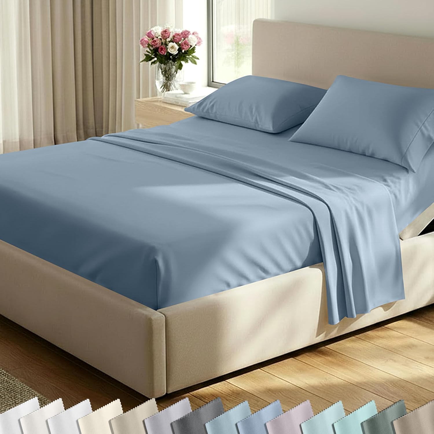 California Design Den Luxury 600 Thread Count Full Size Sheet Sets, Seafoam | 100% Cotton Sateen Backed by Good Housekeeping Seal, Soft & Smooth, 16" Deep Pocket, All-Around Elastic, Durable, Easy Care