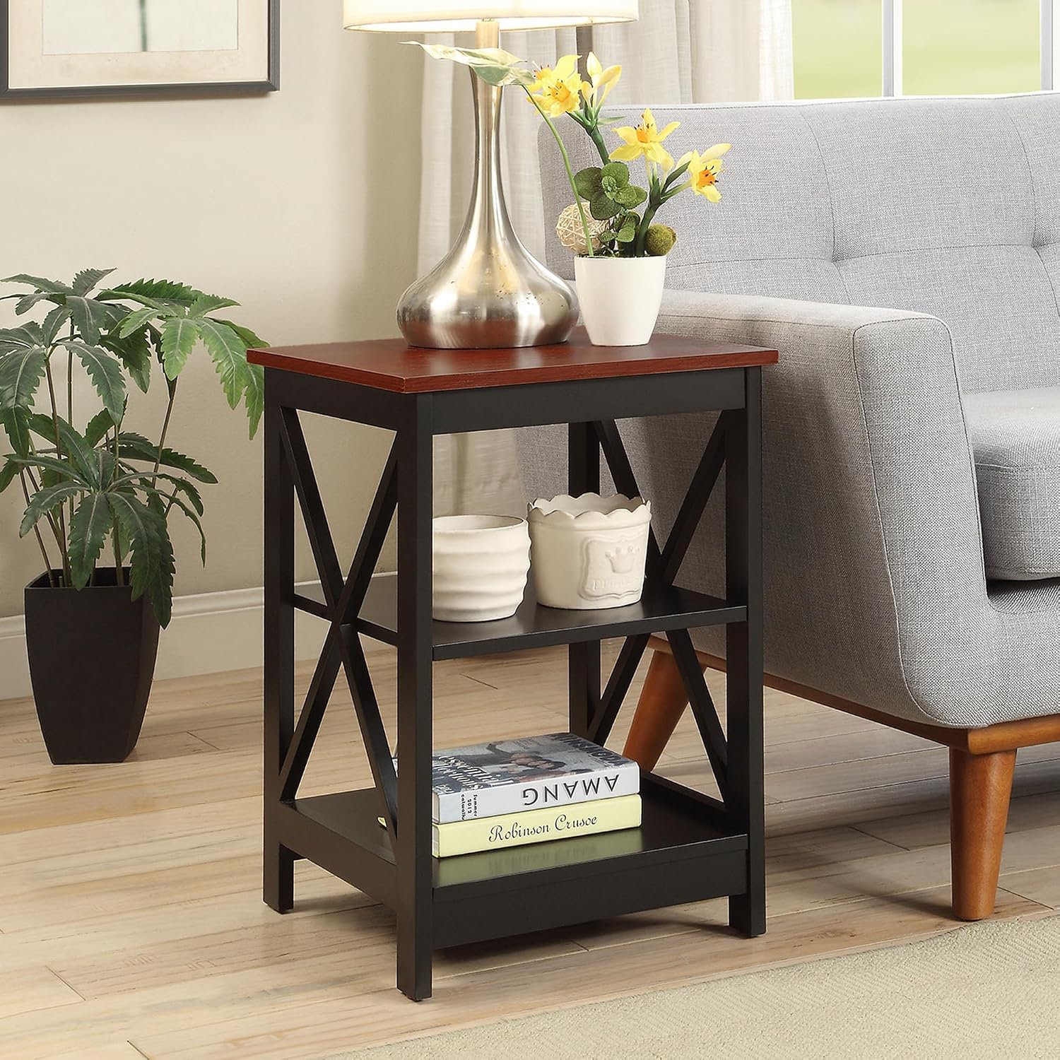 Convenience Concepts Oxford End Table 15.75" - Modern Living Room Table with Storage Shelves, Transitional Nightstand Side Table for Home Decor and Display, Espresso