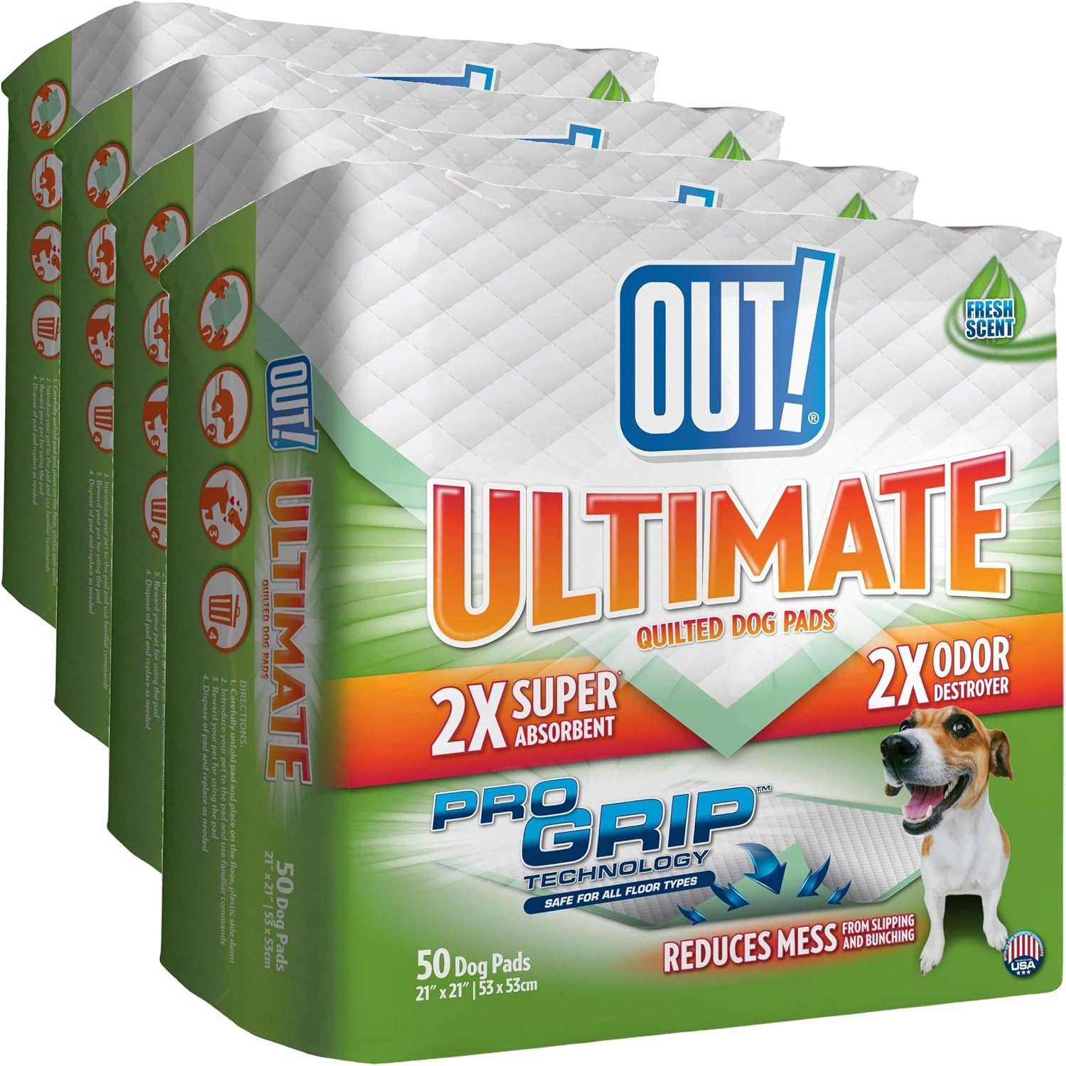 OUT! PetCare Large Dog Pee Pads, Leak Proof Training Pads, 21x21, 50 Count | Doggy Pee Pads, Leak Proof, Odor Control, Extra Absorbent, Potty Training, Housebreaking, Crate Training, Travel Use