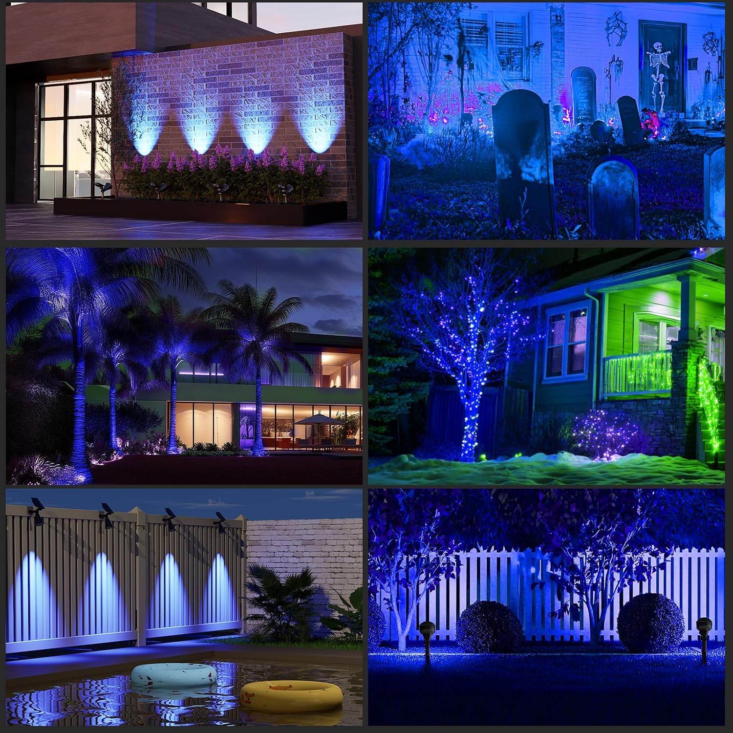 T-SUN Color Changing Solar Spot Lights Outdoor Waterproof, 7 LEDs, 2 Pack | 7 Color Changing Modes, IP65 Waterproof Dusk to Dawn Solar Uplights for Tree, Patio, Yard, Garden, Driveway, Pool Area