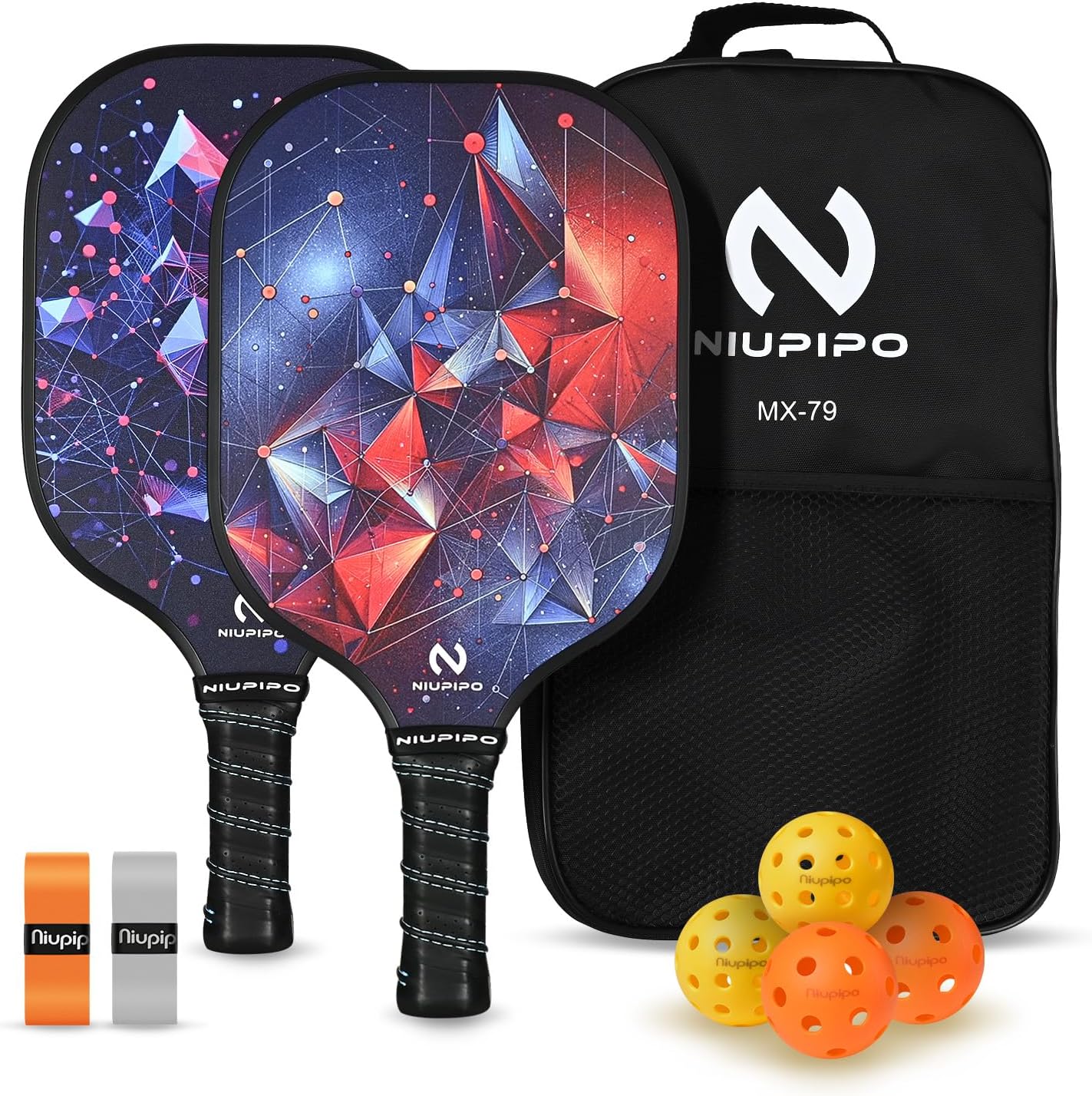 niupipo Pickleball Paddles Set of 2 or 4, USAPA Approved Fiberglass Pickleball Paddle Set with Balls and Bag, Polypropylene Honeycomb Core