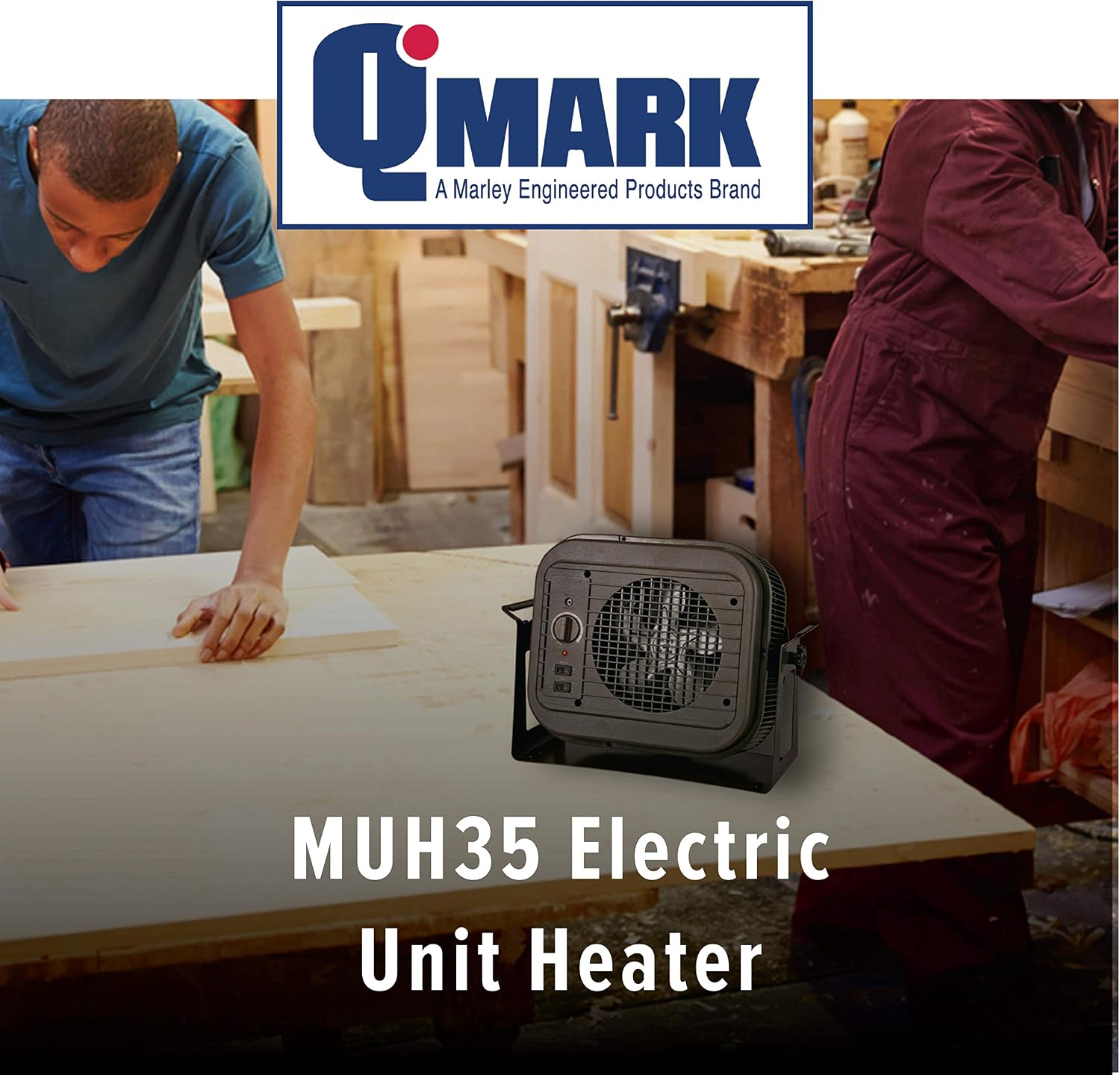 Qmark MUH35 Self-Contained Unit Heater with Mounting Bracket for Factories, Garages, Warehouses, and Schools, 5000 Watt, 240 Volt, Gray