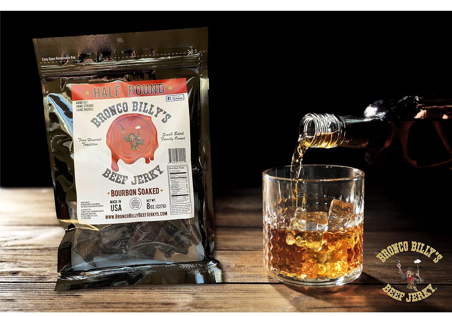 Bronco Billy's Beef Jerky Hickory Smoked Old Country Half Pound Resealable Bag