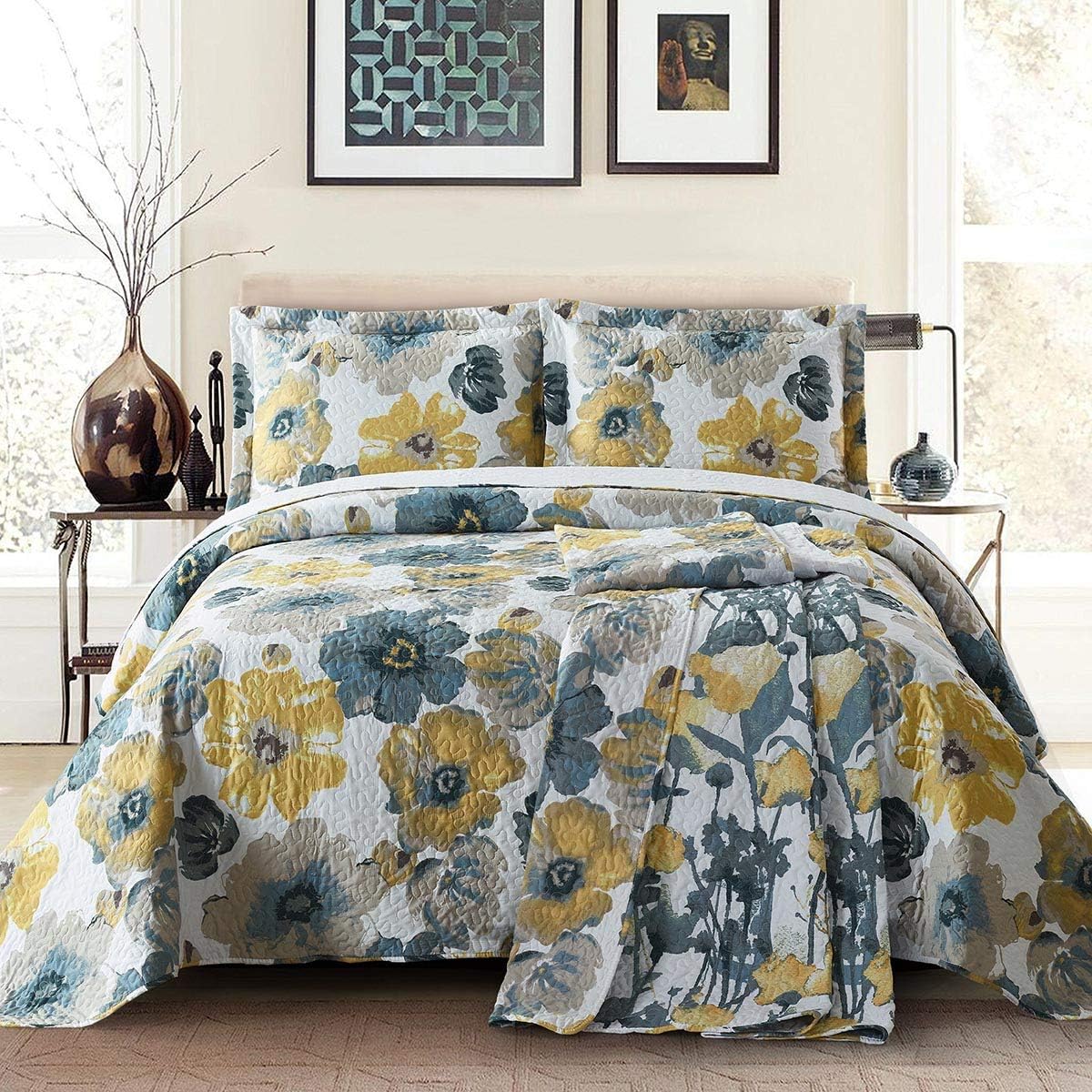 Royal Hotel Ayat Birds Oversized Coverlet Set Queen Size – Luxury Queen Quilt Bedspread, All Season Soft Filled Quilts
