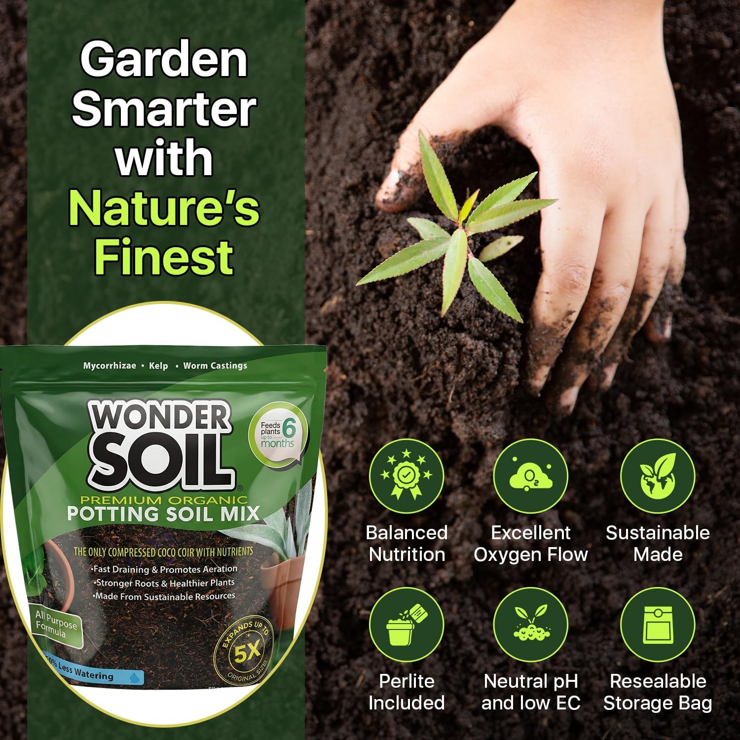 WONDER SOIL | Organic Potting Soil | 12 QUARTS of Ready to Plant Coco Coir Fully Loaded with Nutrients | 3 LBS Bag Expands to 12 Quarts of Indoor