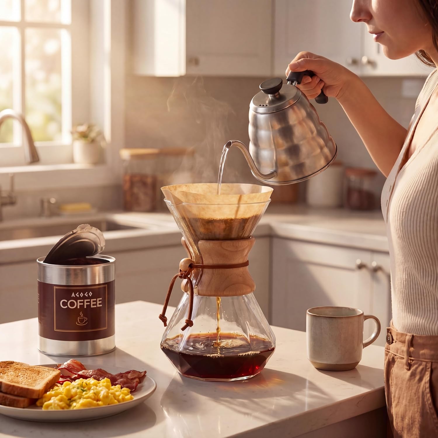 AGOGO Pour Over Coffee Maker Set, 34oz Classic Style, 304 Stainless Filter | Barista kit for home kitchen, Cafe, Camping & Office; 20oz-40oz Classic, Slim, Diamond styles; Includes brush & towel.