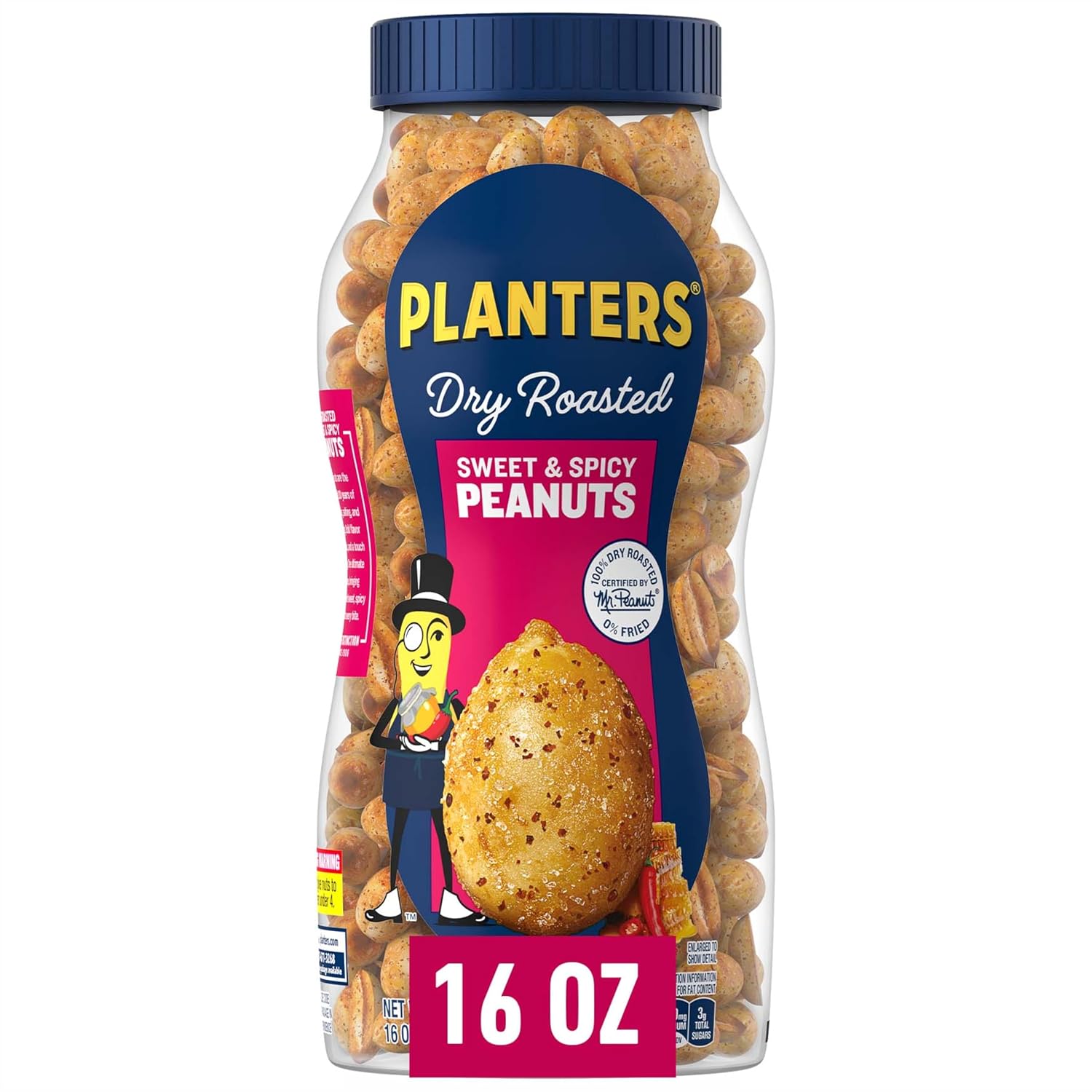 PLANTERS Salted Peanuts, Party Snacks, 16 Oz (1 Ct) | Dry Roasted Salted Peanuts. 0g Trans Fat. Resealable Jar. Snacks for Adults. Party Mix, Flavored Nuts