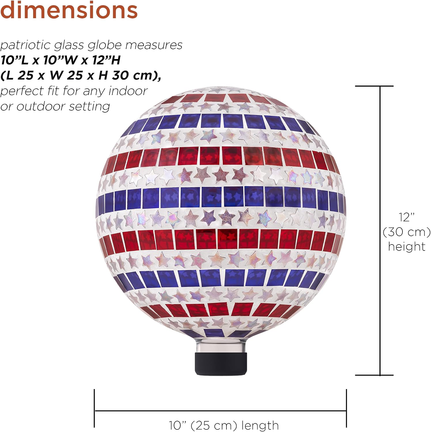 Alpine Corporation 10" Diameter Indoor/Outdoor Patriotic Glass Stars and Stripes Gazing Globe Yard Decoration, Red, White and Blue