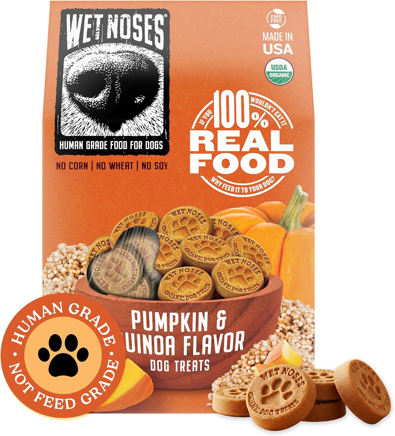 Wet Noses Organic Crunchy Dog Treats – All-Natural, Human-Grade, Non-GMO, Healthy Training & Delicious Snacks for Dogs