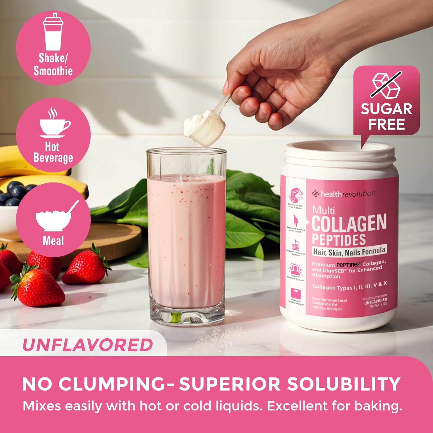 Multi Collagen Peptides Powder – Types I, II, III, V, X, Hydrolyzed Collagen for Women, 99% Absorption, Skin Hair Nails Joints