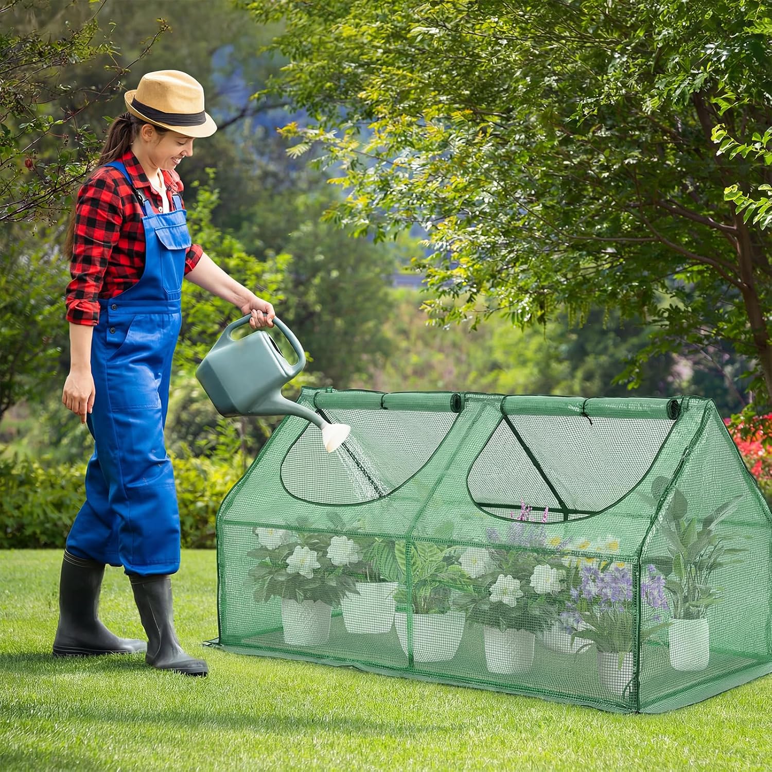 Aoodor 6 x 3 x 3 ft Mini Greenhouse with 2 Zipper Doors, Water-Resistant, UV-Protected for Flowers, Vegetables, and Herbs, Green