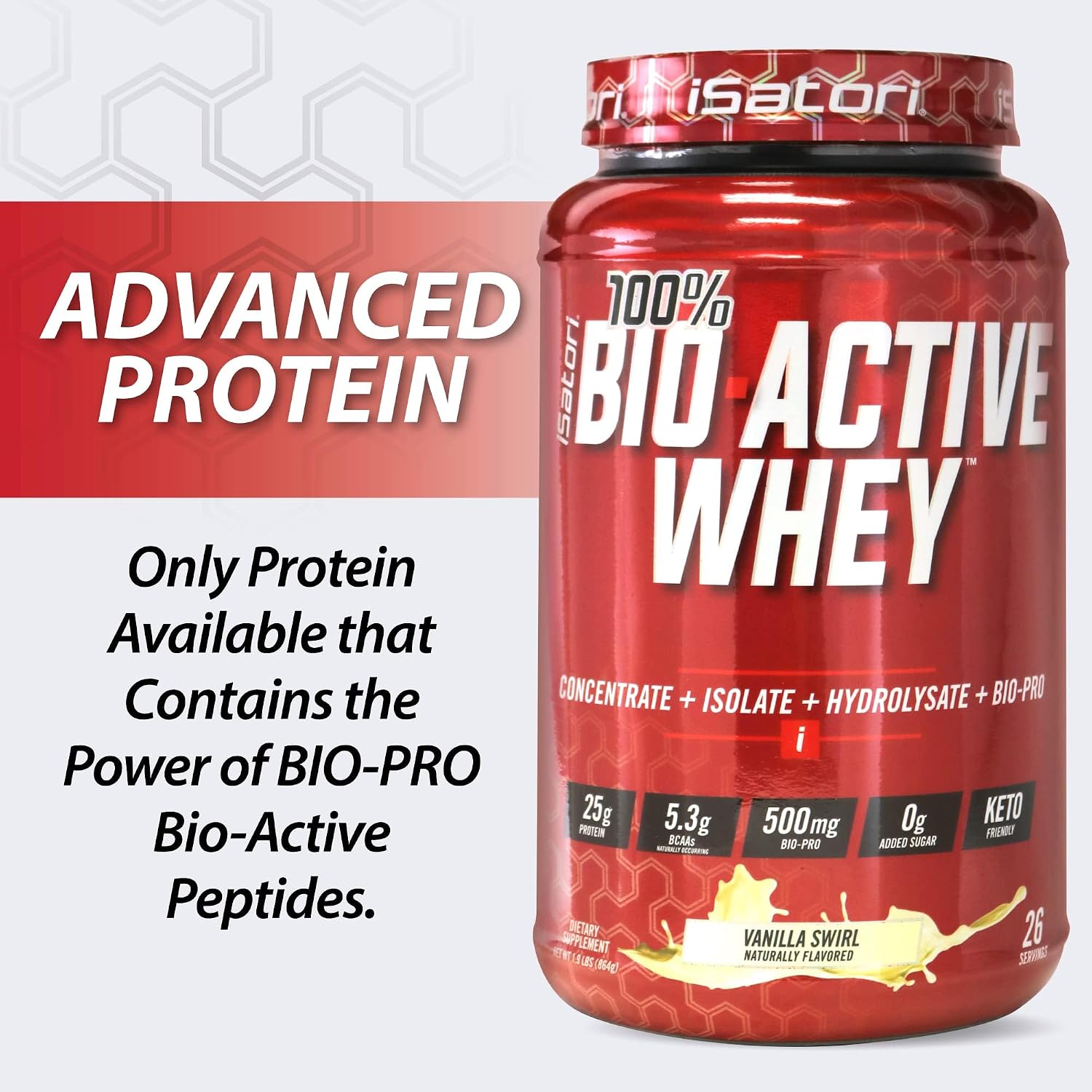 iSatori 100% Bio-Active Whey Protein Chocolate Flavor - 26 Servings | Whey Isolate, Hydrolysate, Concentrate, BCAAs, Colostrum Peptides, 25g Protein Per Serving, Muscle Growth and Recovery