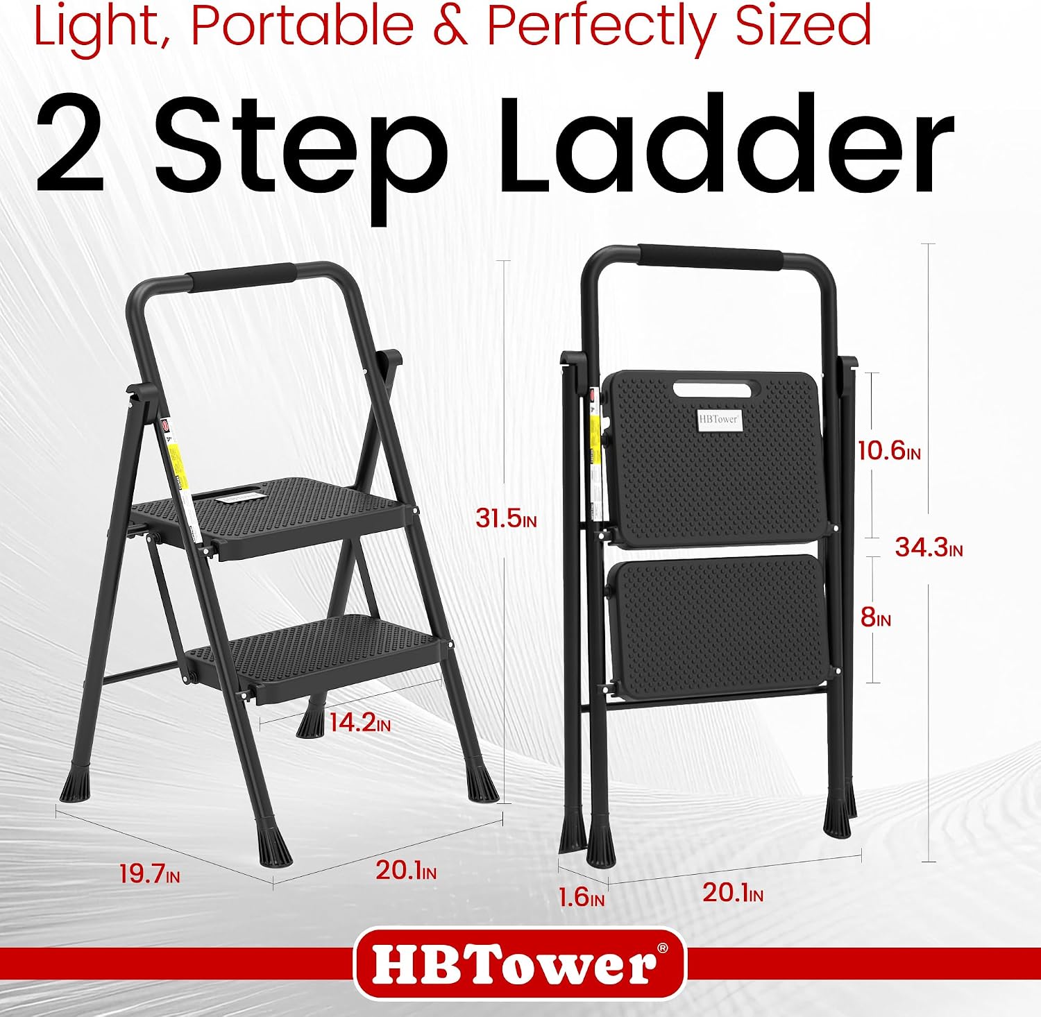 HBTower Step Ladder, Folding Step Stool with Wide Anti-Slip Pedal