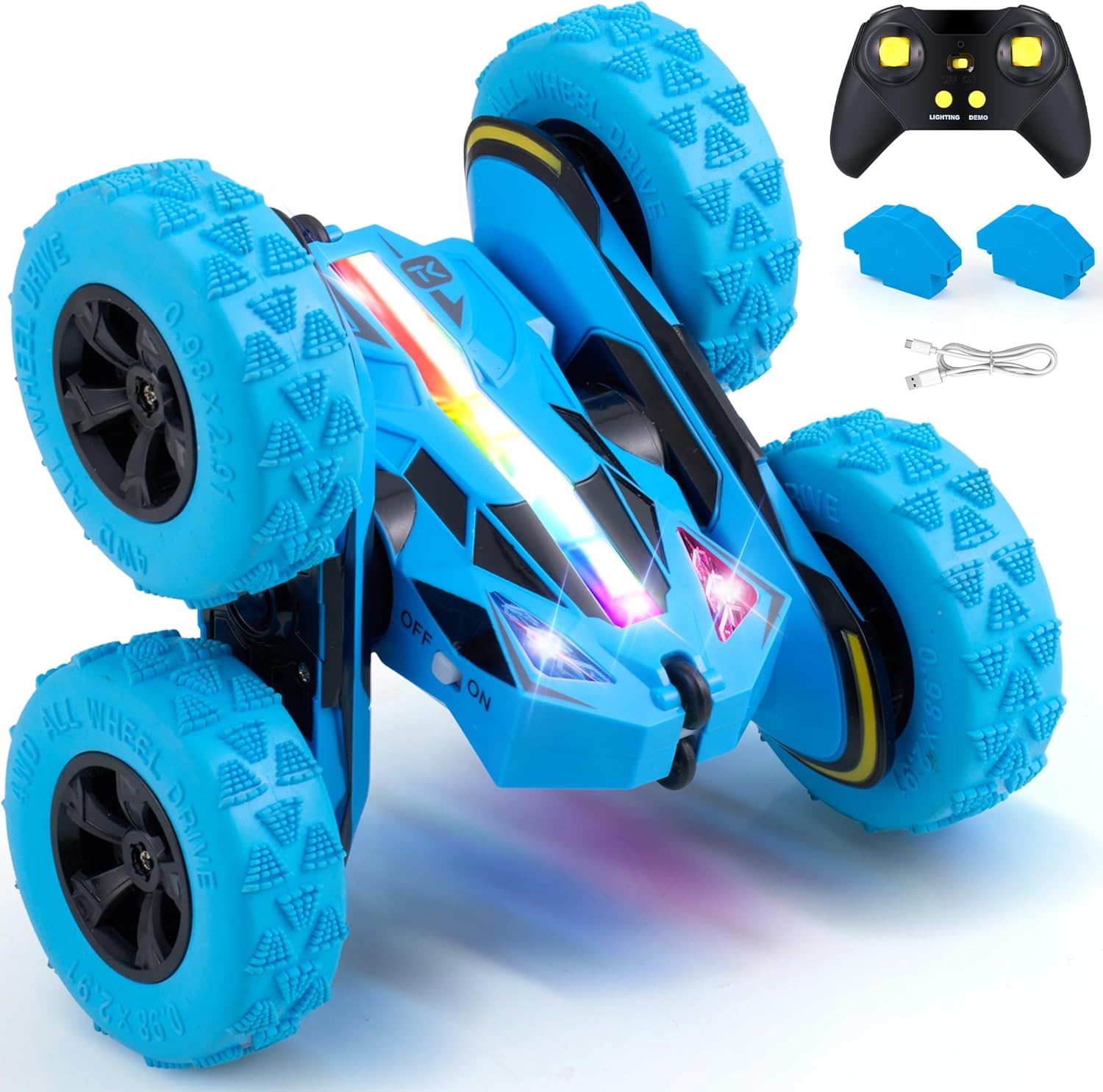 Threeking Remote Control Flip Stunt Car Double Sided Driving Toys Gifts | Durable RC Cars with Breathing Soft Lights for Boys Girls Ages 6-12