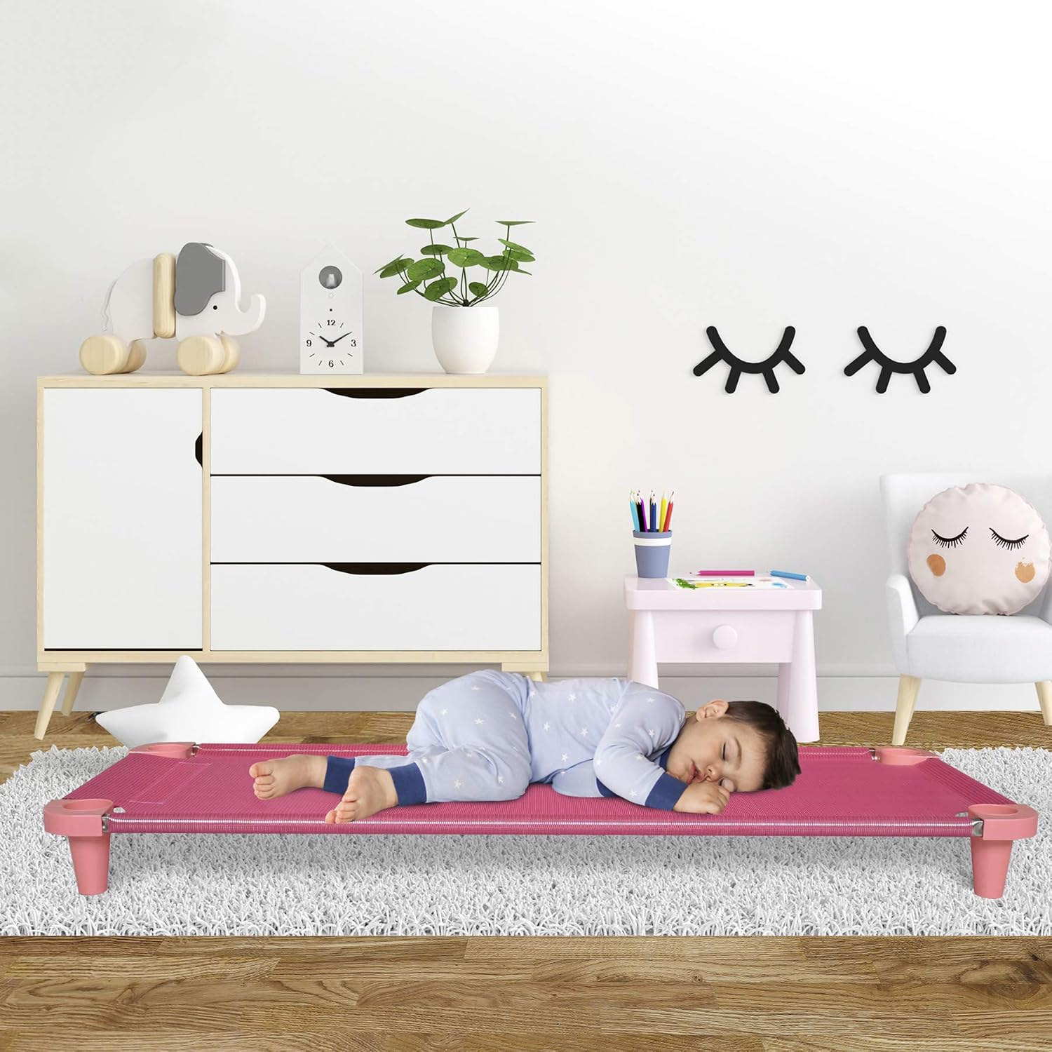 Acrimet Toddler Cot Bed for Kids, Travel, Day Care, 52" x 21", Pink, 1 Pack | Portable, Stackable Design
