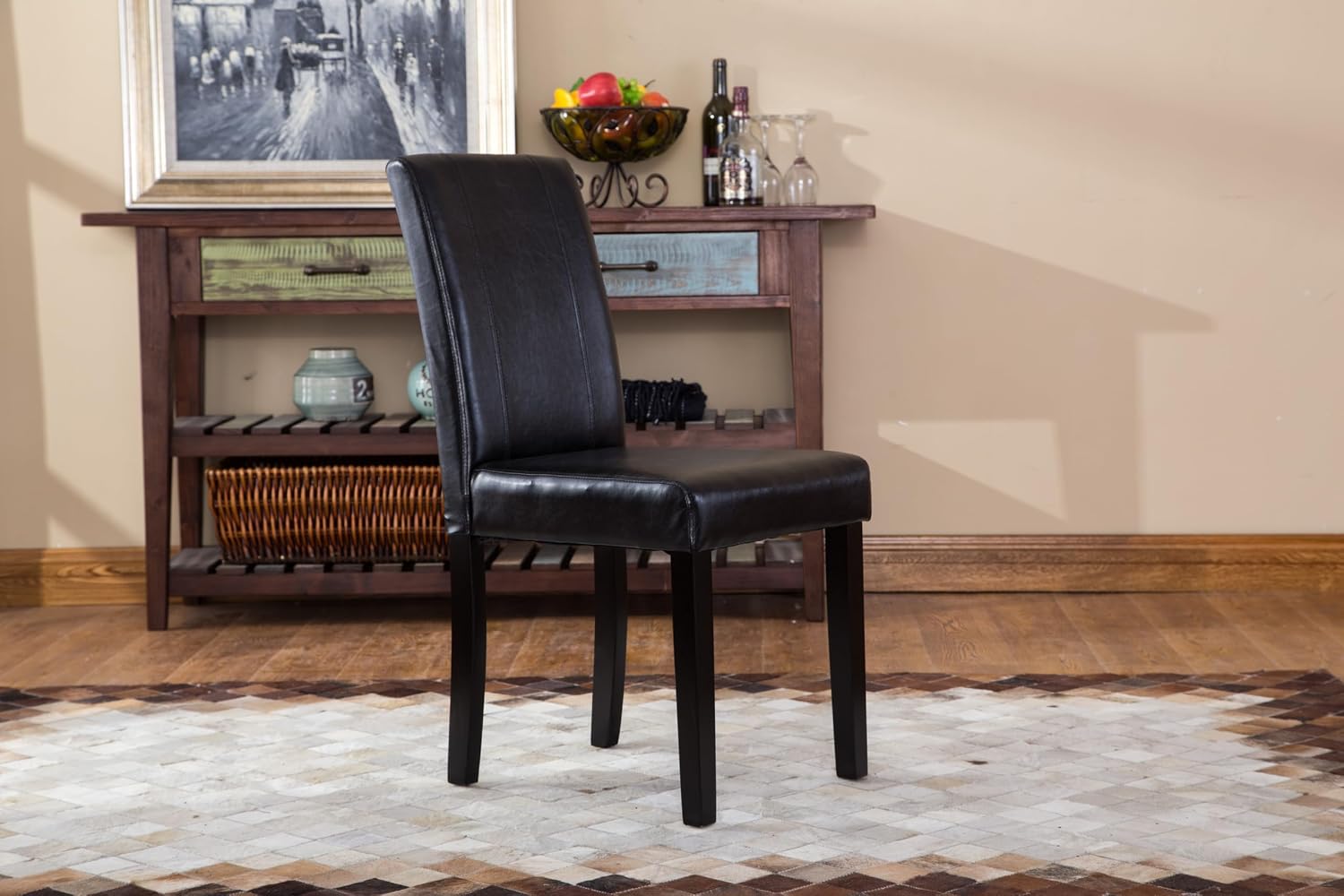 Roundhill Furniture C020BR Urban Style Solid Wood Leatherette Padded Parson Chair, Brown, Set of 2