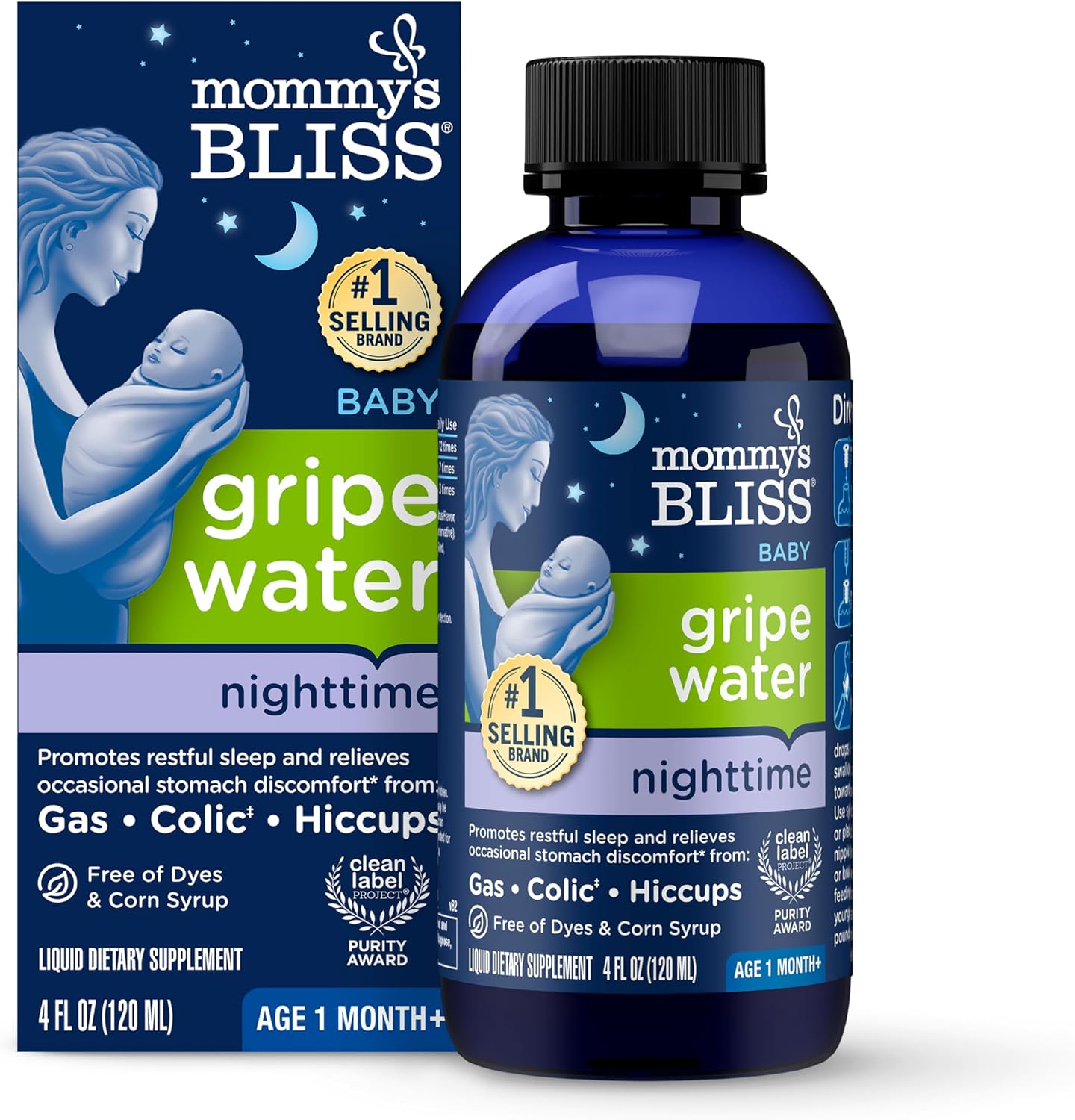 Mommy's Bliss, Bottle, Mommy's Bliss Night Time Gripe Water for Baby's Tummy Trouble - Relieves Occasional Infant Stomach Discomfort from Gas, Colic
