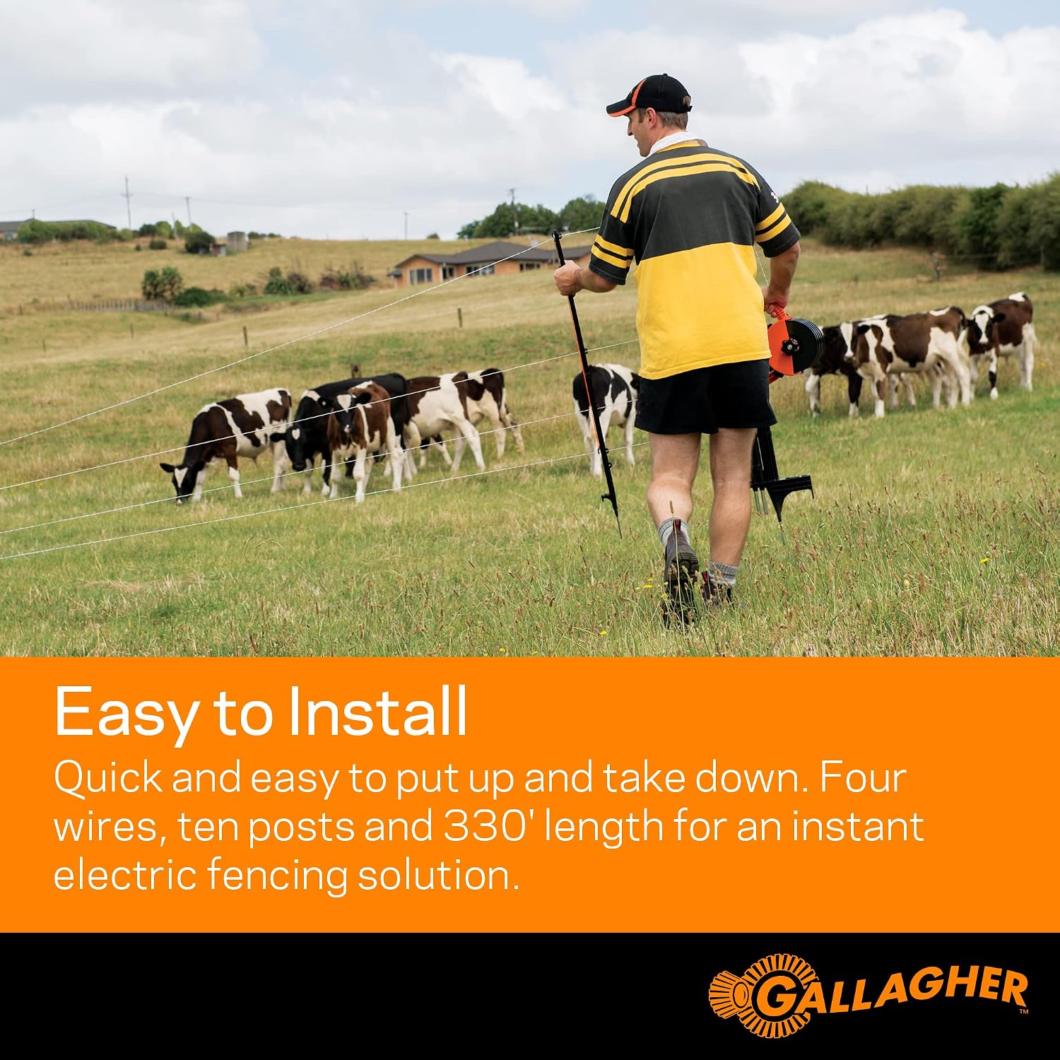 Gallagher Smart Fence 2 Portable Electric Fence for Livestock | 328ft of 4-Strand Electric Fencing, Built-In Posts and Reels