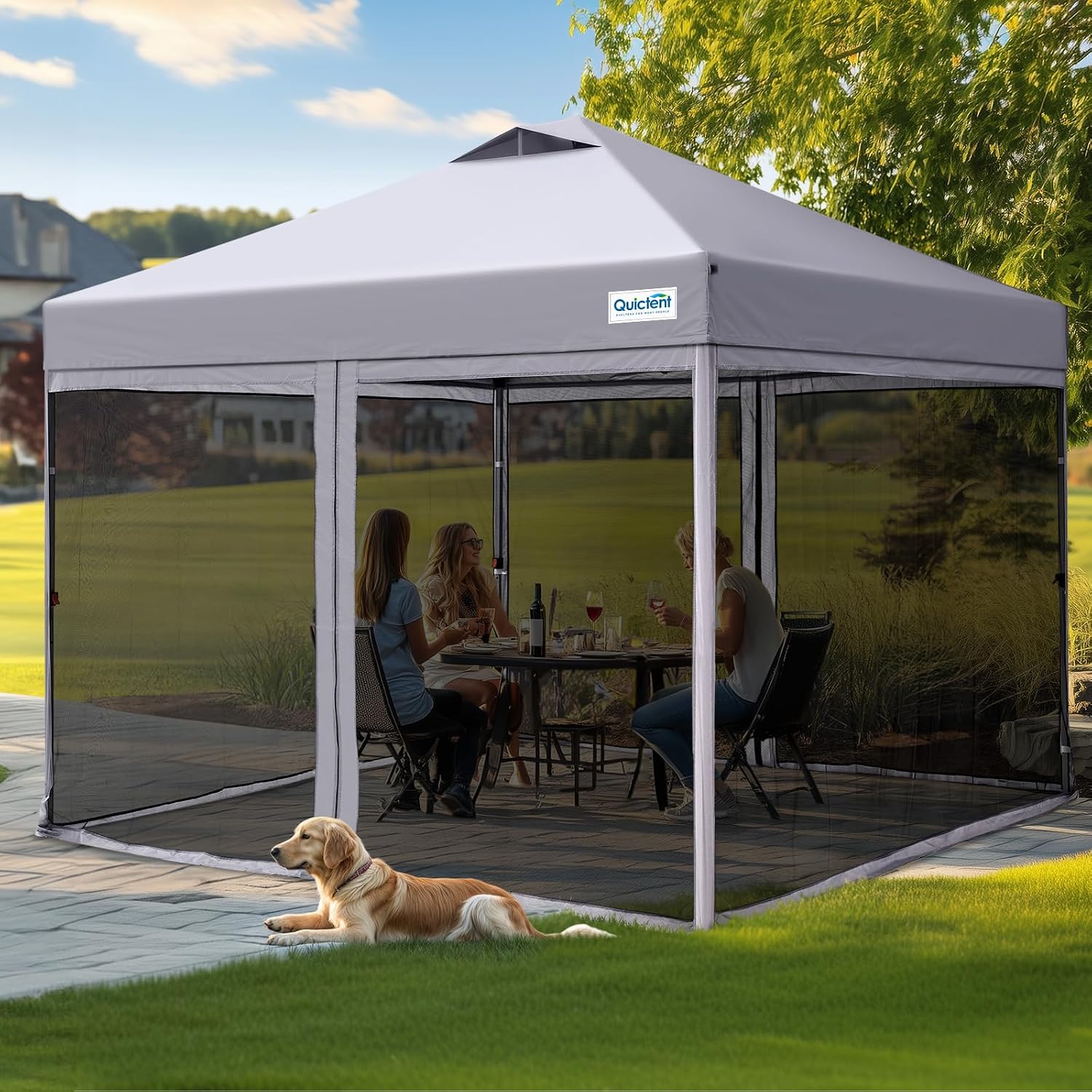 Quictent 10'x10' Pop up Screened Canopy Tent with Mosquito Netting | Portable Easy up Outdoor Screen House Shelter for Patio, Camping and Picnic, Includes Wheeled Carry Bag
