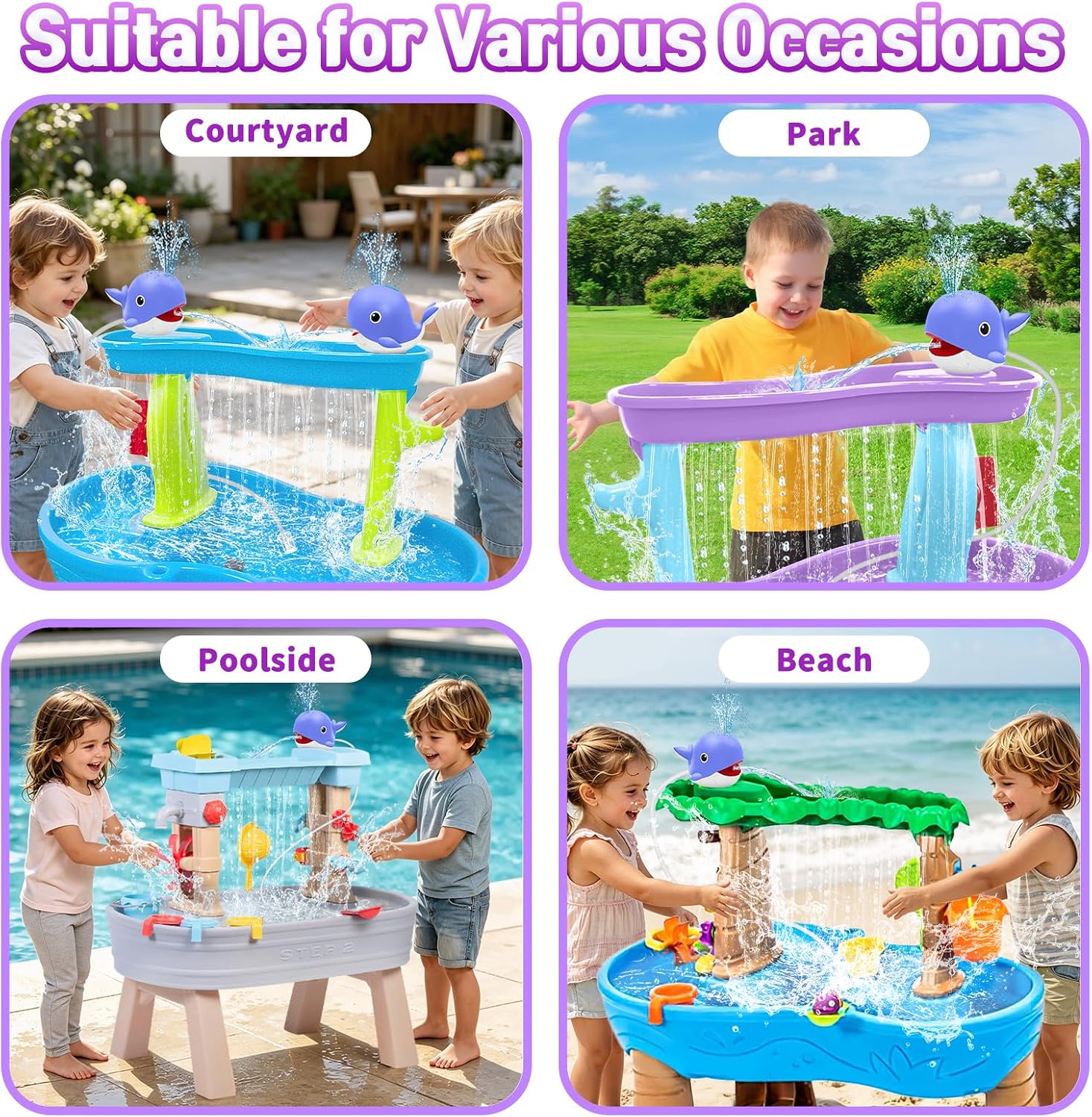 Water Table Pump, Rechargeable Water Pump for Water Table, 3.5 Hours Non-Stop Whale Pump with Sprinkler Outdoor Games Water Toys for Kids Toddlers, Outside Water Play Table Accessories (Blue)