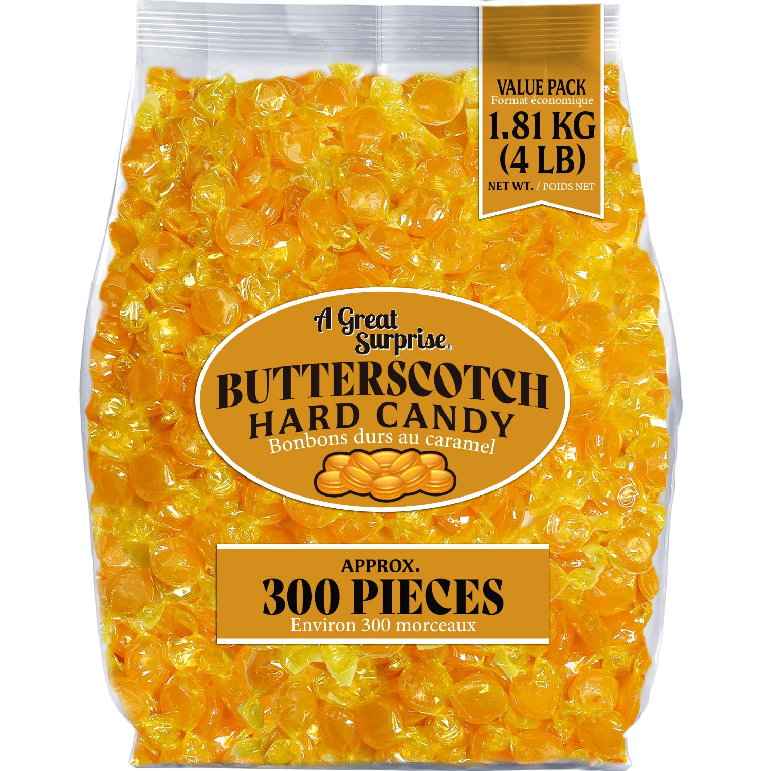 Butterscotch Hard Candy 4 lb Bulk Individually Wrapped | Classic Discs Treats Butterscotch Candy Discs Buttons Classic Creamy & Old Fashioned