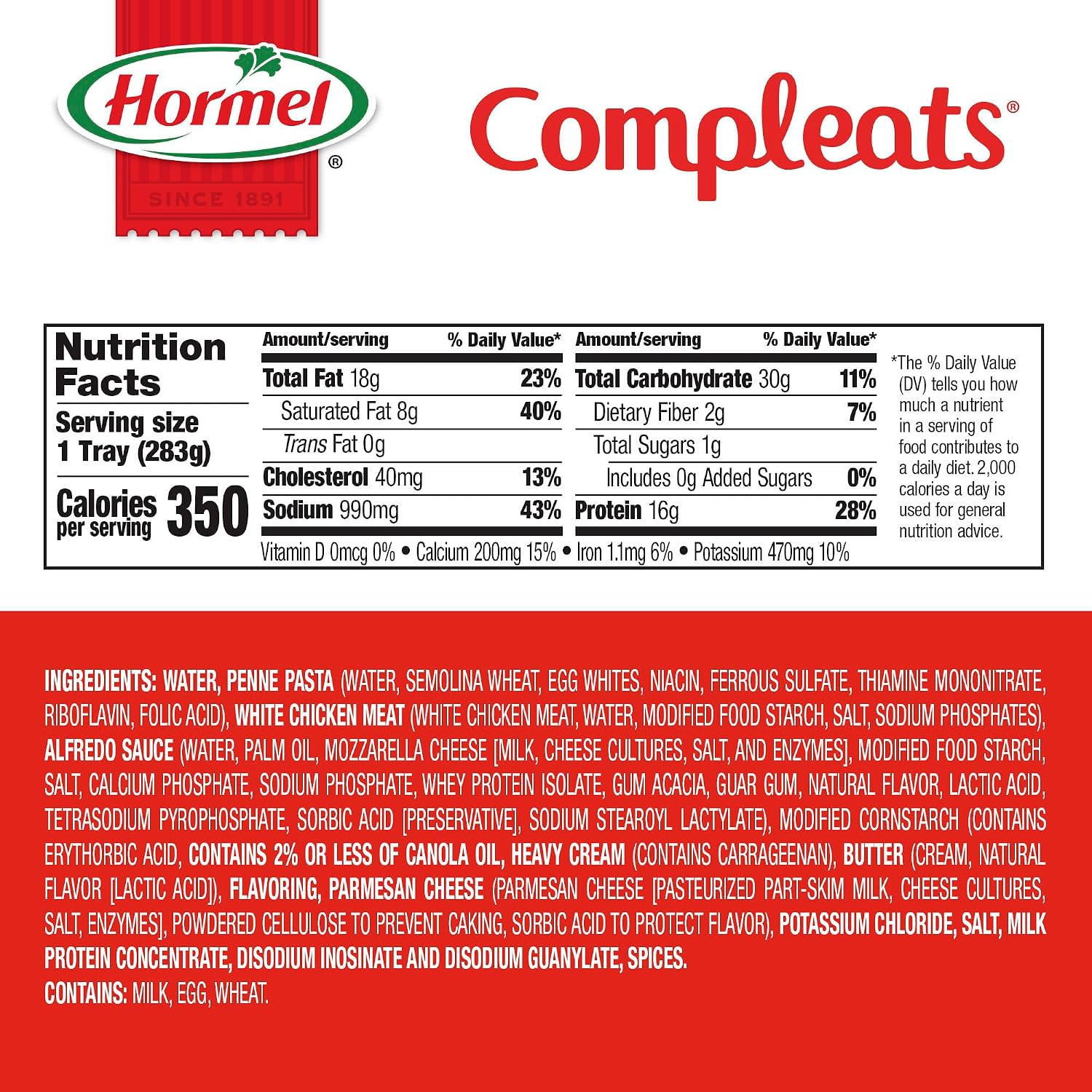 HORMEL COMPLEATS Chicken Alfredo Microwave Tray, 10 Ounces