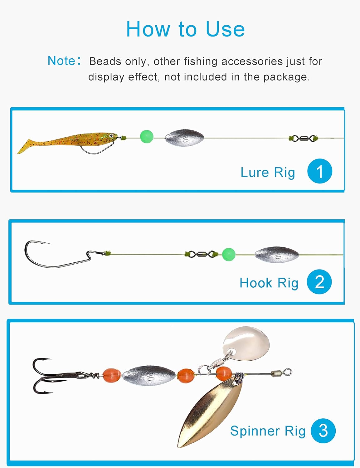 Fishing Beads Assorted Set, 1000pcs 5mm Round Float Glow Fishing Rig Beads Fishing Lure Tackle
