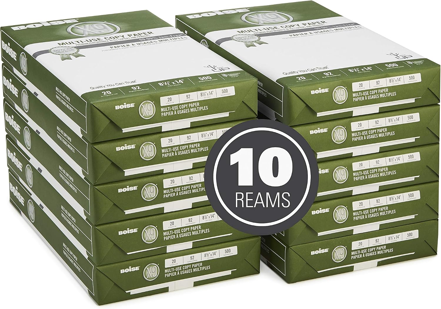 Boise X-9 Multi-Use Printer & Copy Paper, 5 Reams, White, Ledger (11in x 17in), 2500 Sheets Per Case, 20 Lb, 92 Brightness