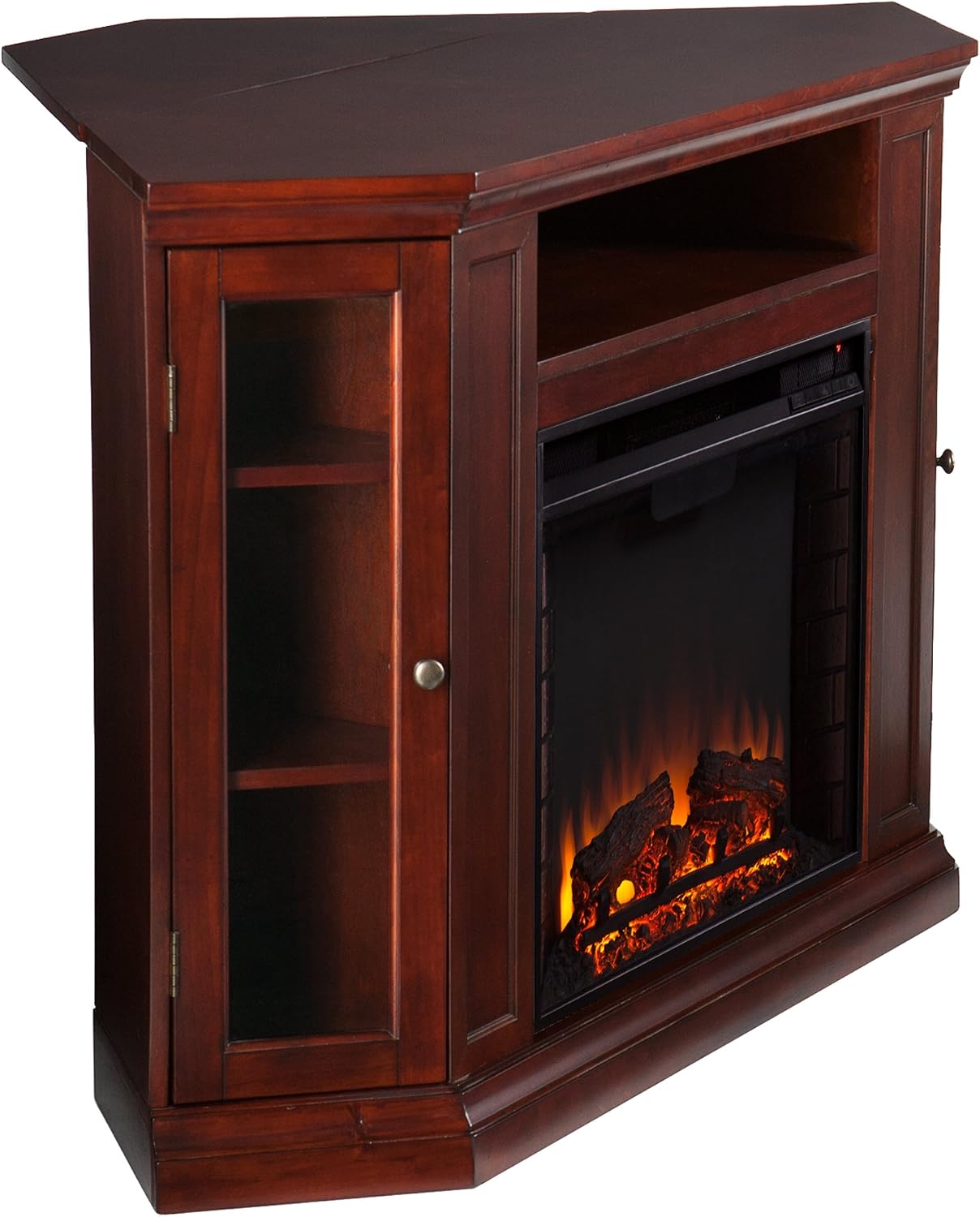 SEI Furniture Claremont Convertible Corner Electric Fireplace Media Stand with Storage, Black