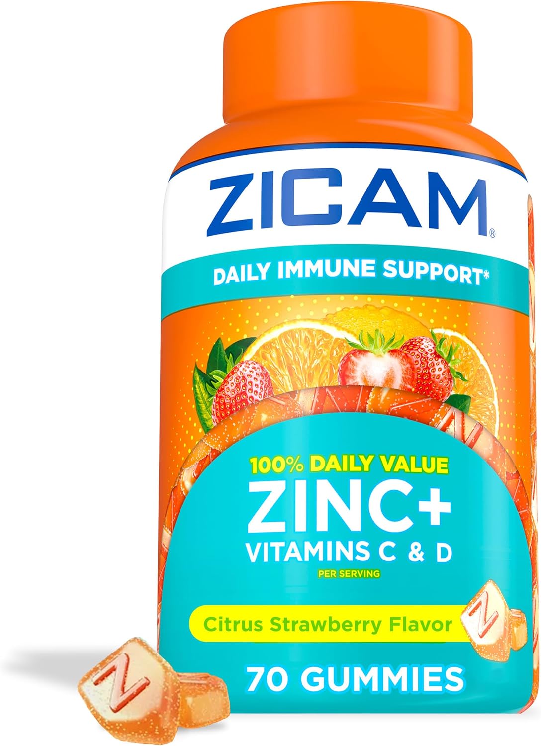 Zicam Daily Immune Support Gummy Supplement, Citrus Strawberry, 70 Count | Antioxidant Support, Easy-to-Take Gummies, Zinc, Vitamin C, Vitamin D