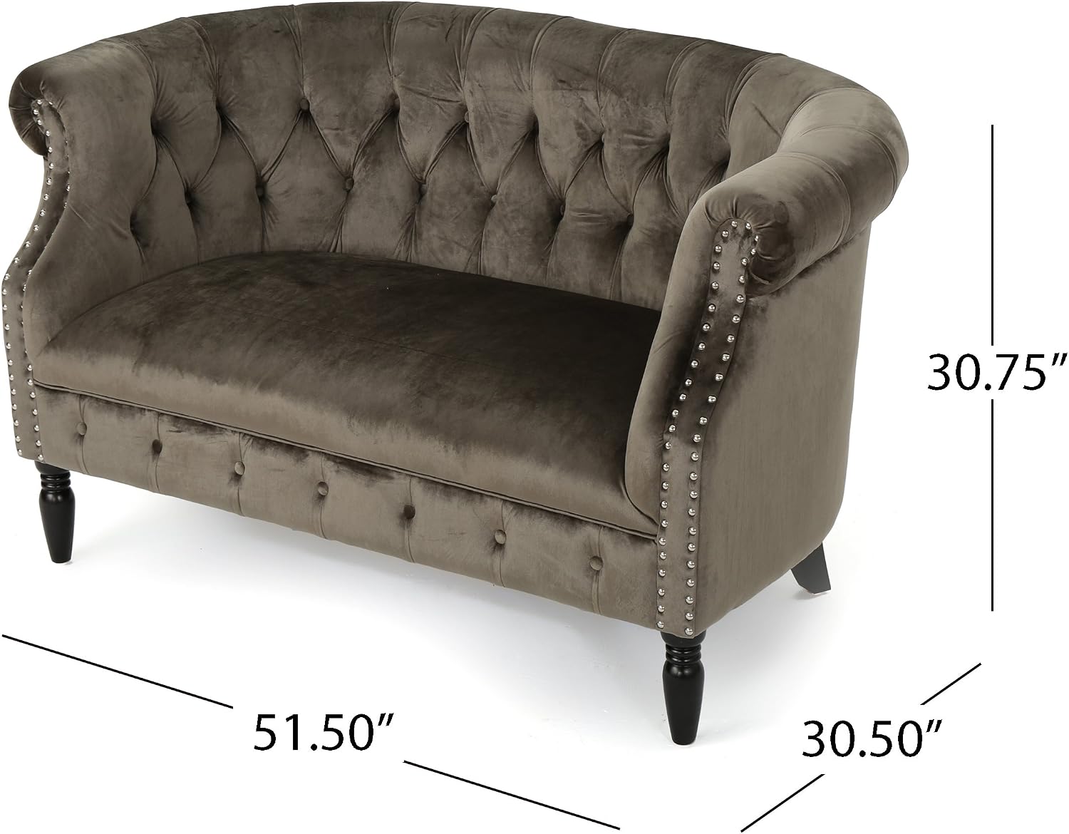 Christopher Knight Home Milani Tufted Scroll Arm Velvet Loveseat, Grey / Dark Brown