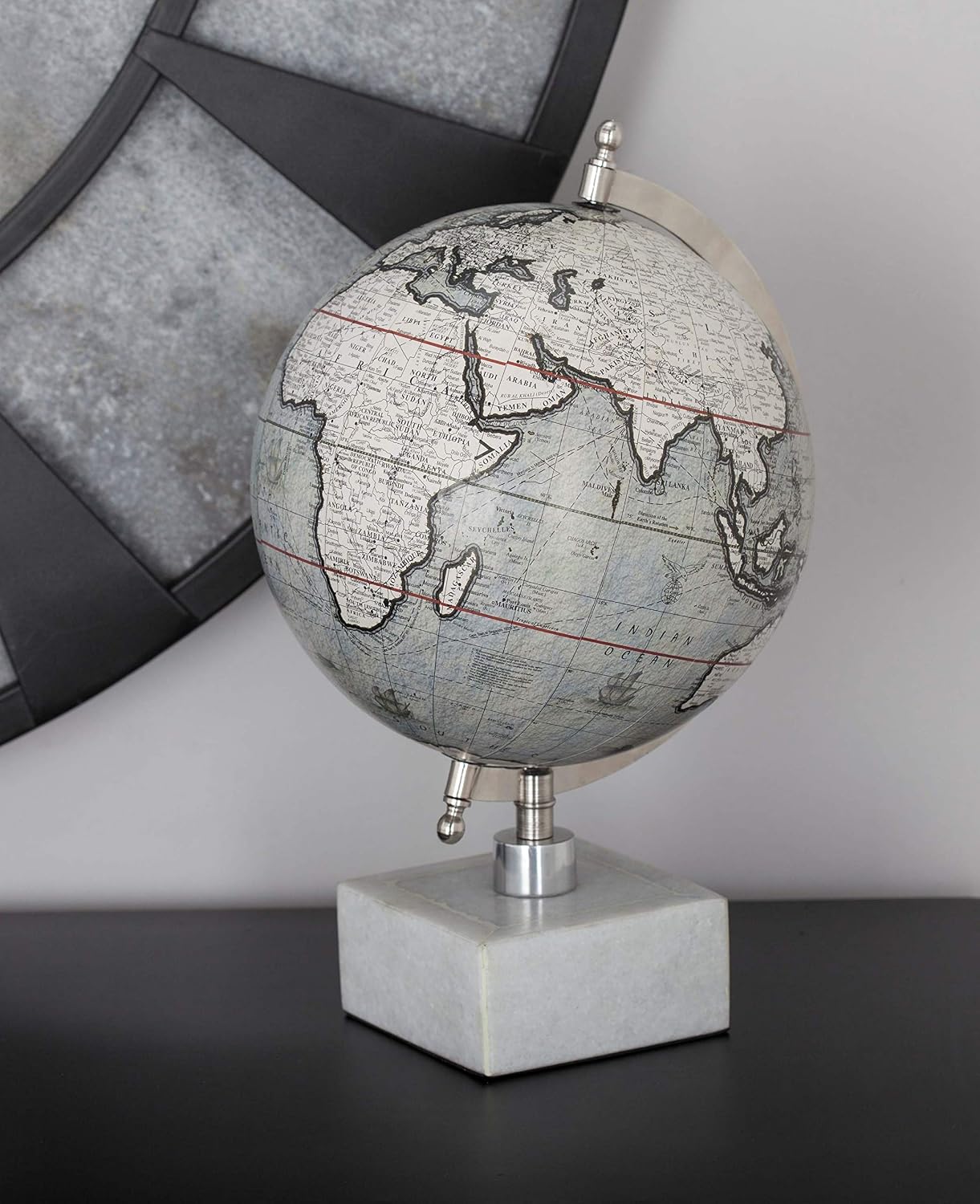 Deco 79 Marble Globe, 9" x 8" x 14", White