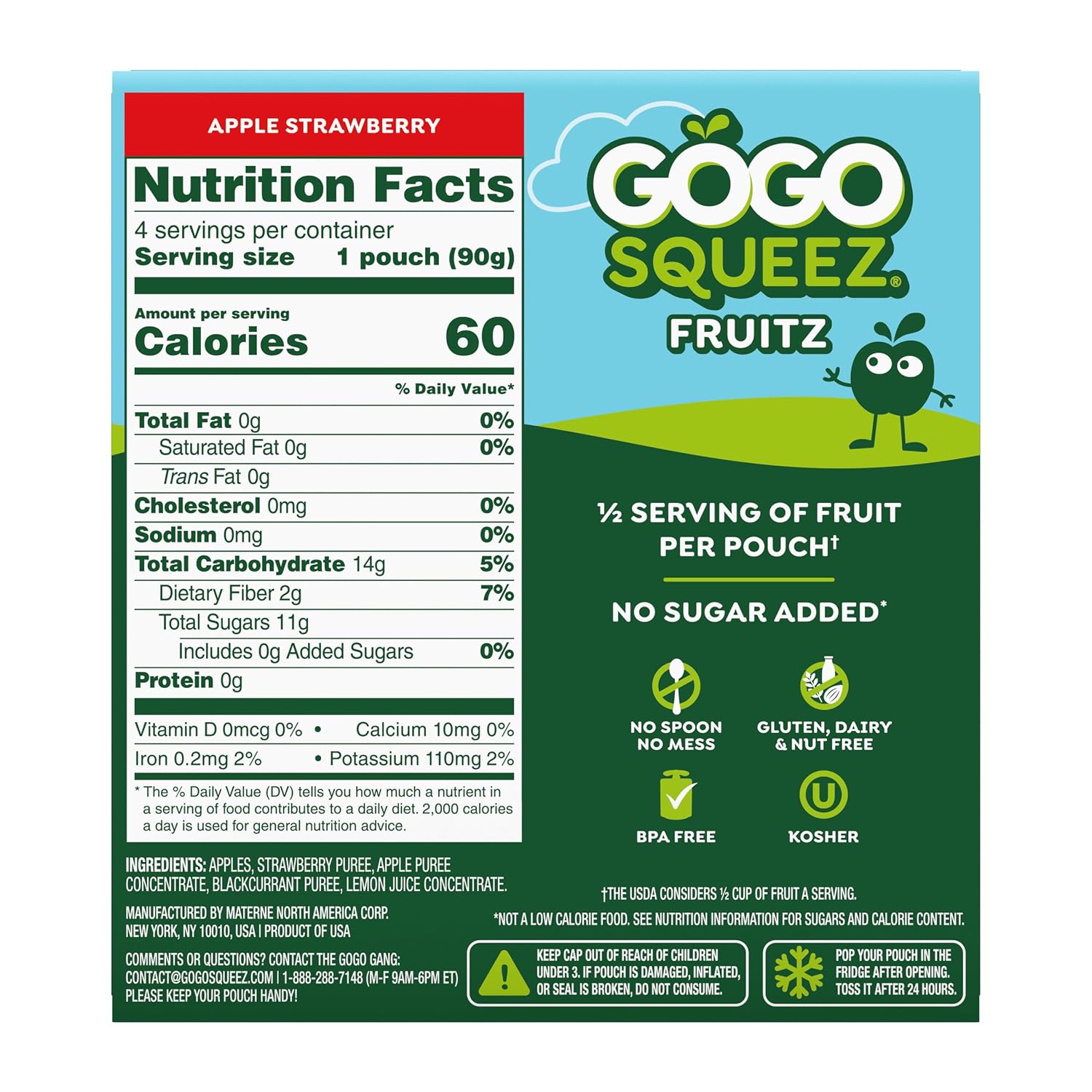 GoGo squeeZ No Sugar Added Applesauce, Apple Apple, 3.2 oz, 48 Count | Kids on the go fruit snack made with applesauce & fruit puree; 3.2 oz pouches, gluten and nut free, recloseable cap, BPA-free