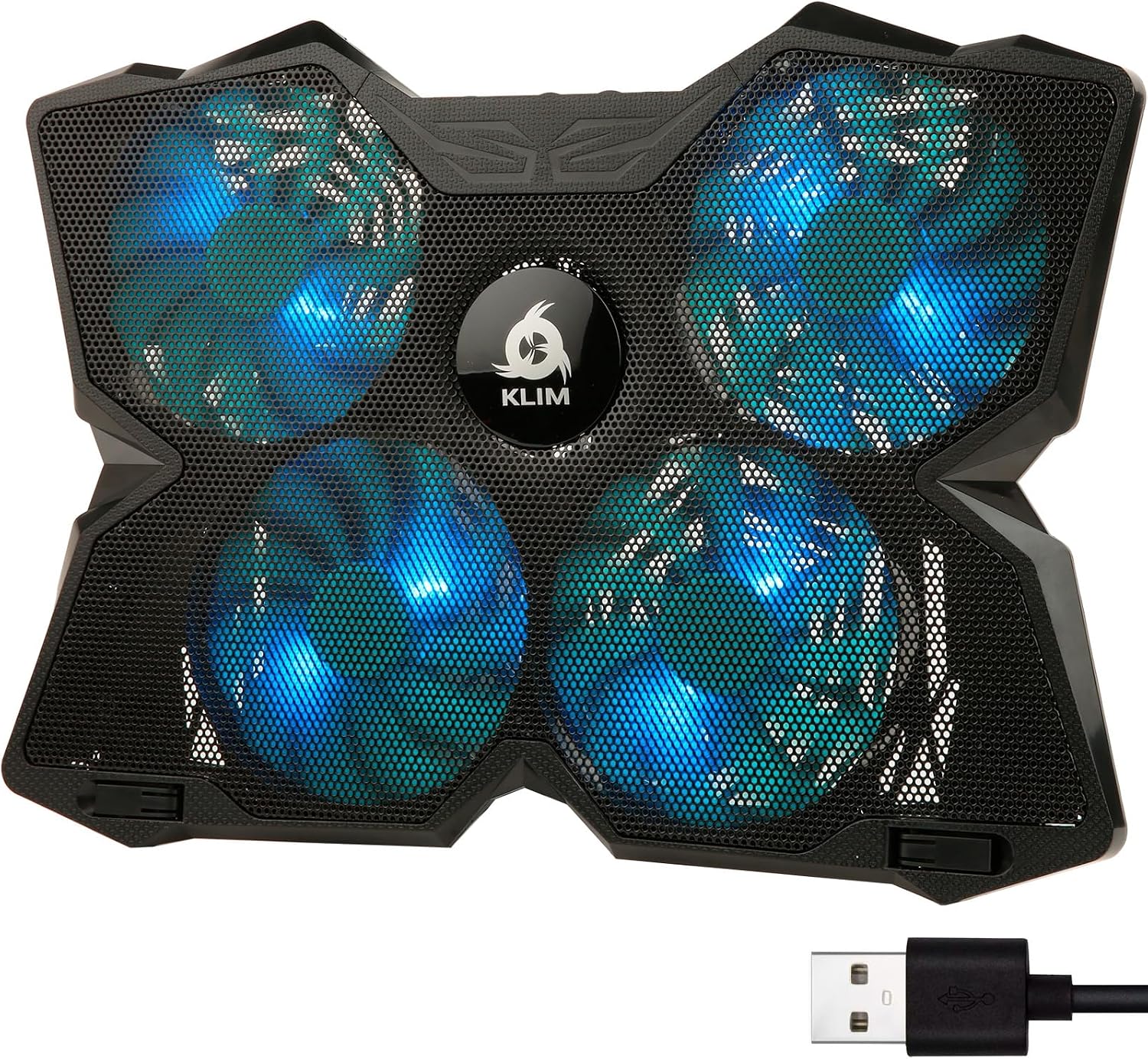 KLIM Wind Laptop Cooling Pad - More Than 500 000 Units Sold - New Version - The Most Powerful Rapid Action Cooling Fan - Laptop Stand with 4 Cooling Fans at 1200 RPM - USB Fan - PS5 PS4 - Blue