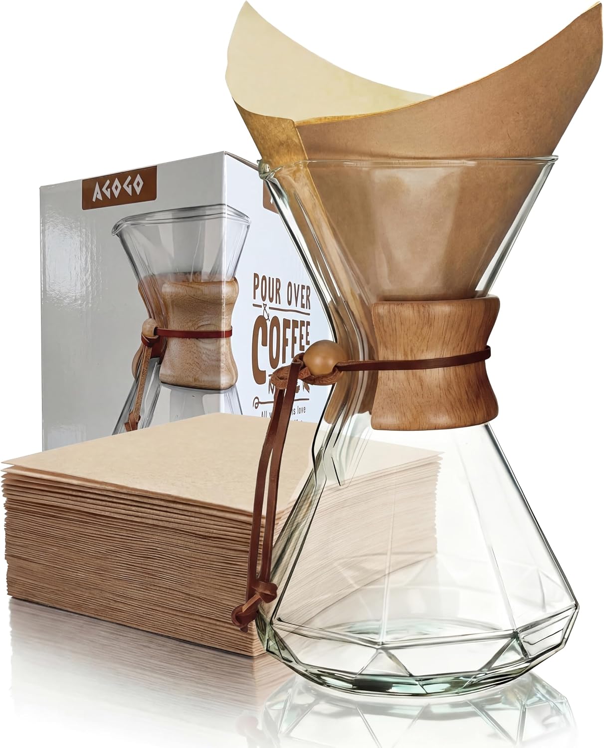AGOGO Pour Over Coffee Maker Set, 34oz Classic Style, 304 Stainless Filter | Barista kit for home kitchen, Cafe, Camping & Office; 20oz-40oz Classic, Slim, Diamond styles; Includes brush & towel.