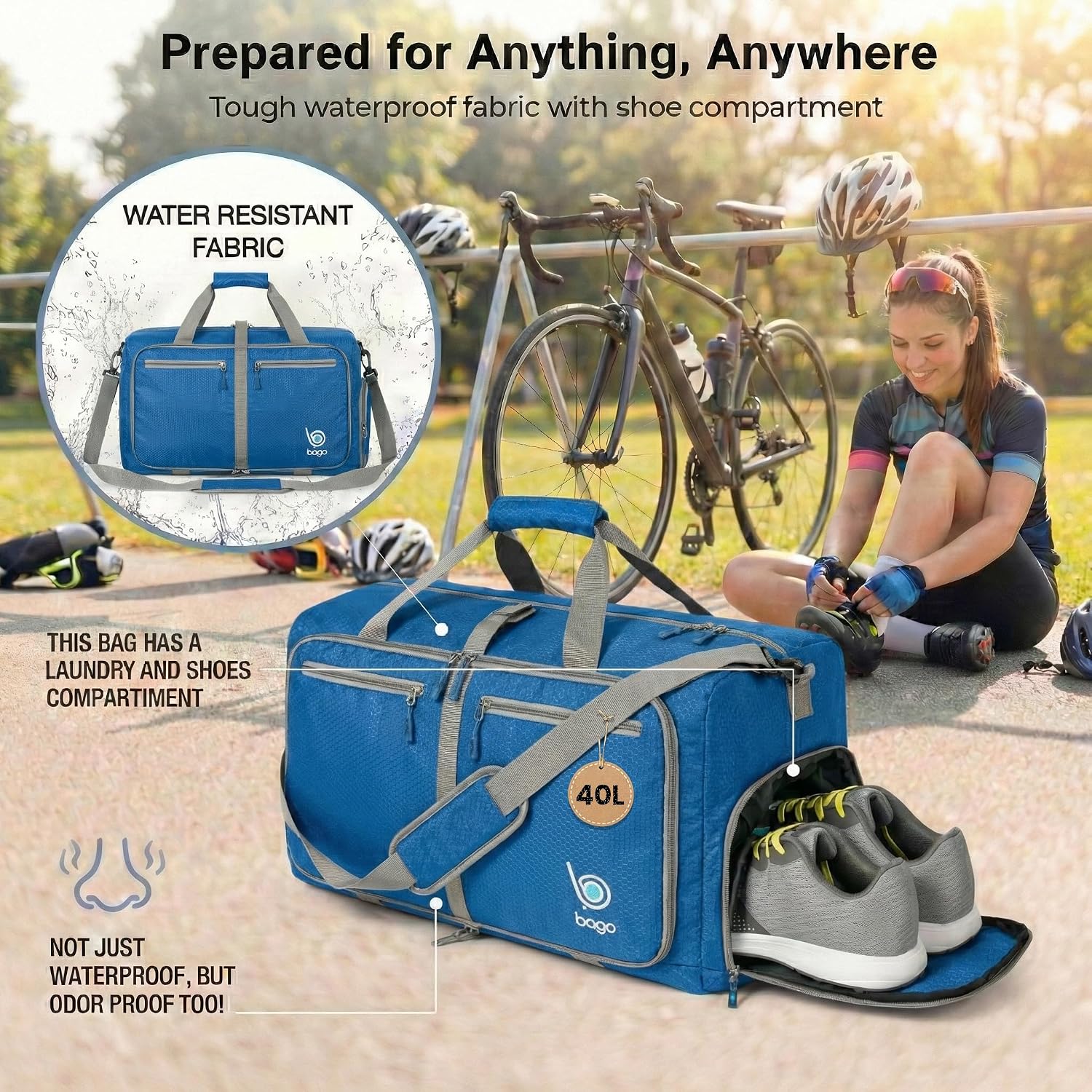 Bago Large Duffle Bag for Travel Women & Men. Durable Lightweight Foldable Travel Duffel Bags For Traveling Women. 80L Duffle Bags For Overnight Bag With Shoe Compartment Collapsible Weekender duffel