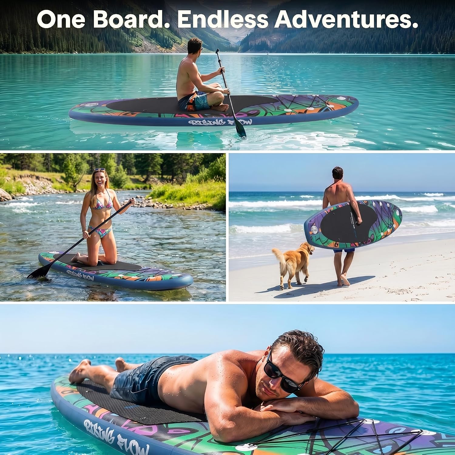 SereneLife 10’6” Inflatable Stand Up Paddle Board with Premium SUP Accessories - 32” Wide Stable Design with Non-Slip EVA Deck Pad