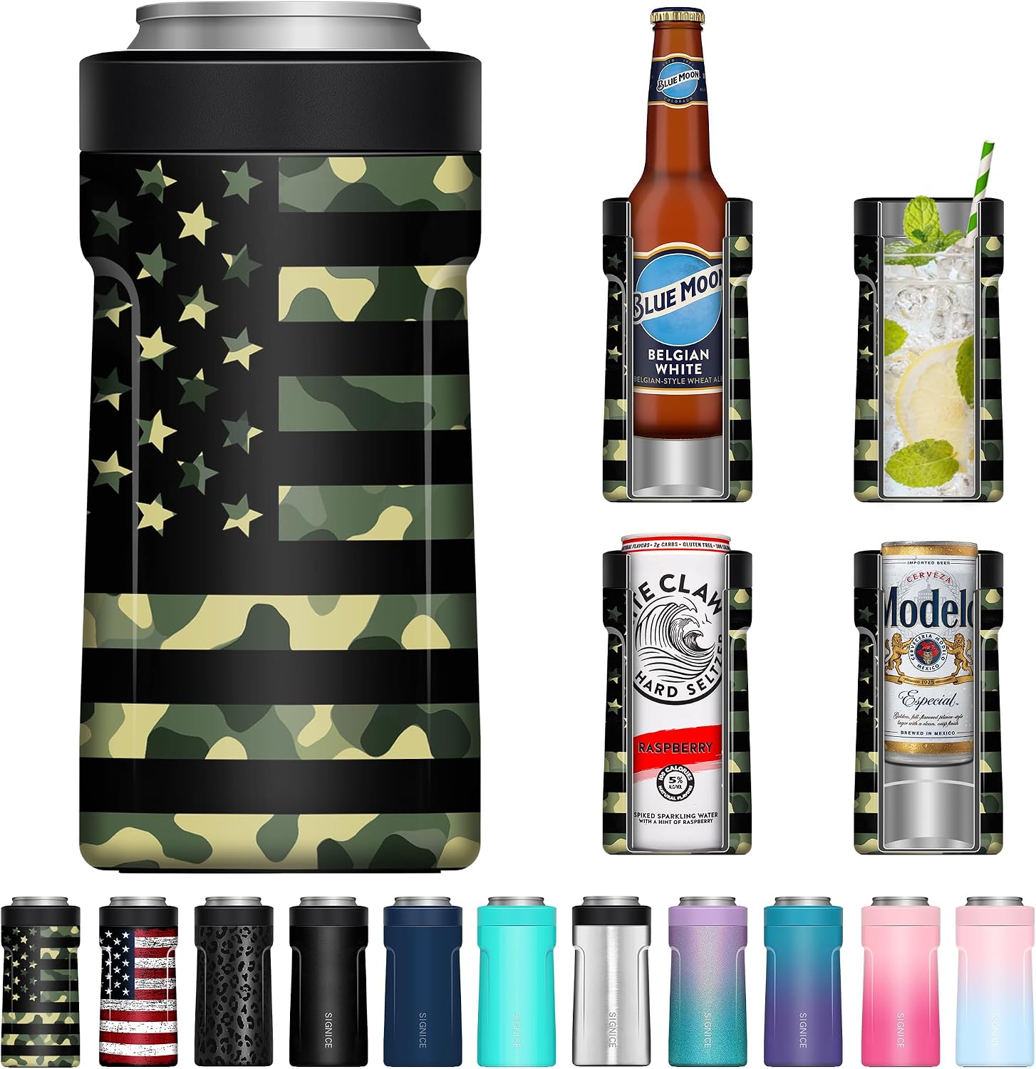 3 In 1 Insulated Universal Can Cooler - Signice Double Walled Vacuum Insulator Stainless Steel Slim Can Cooler for 12 Oz Skinny Tall Standard