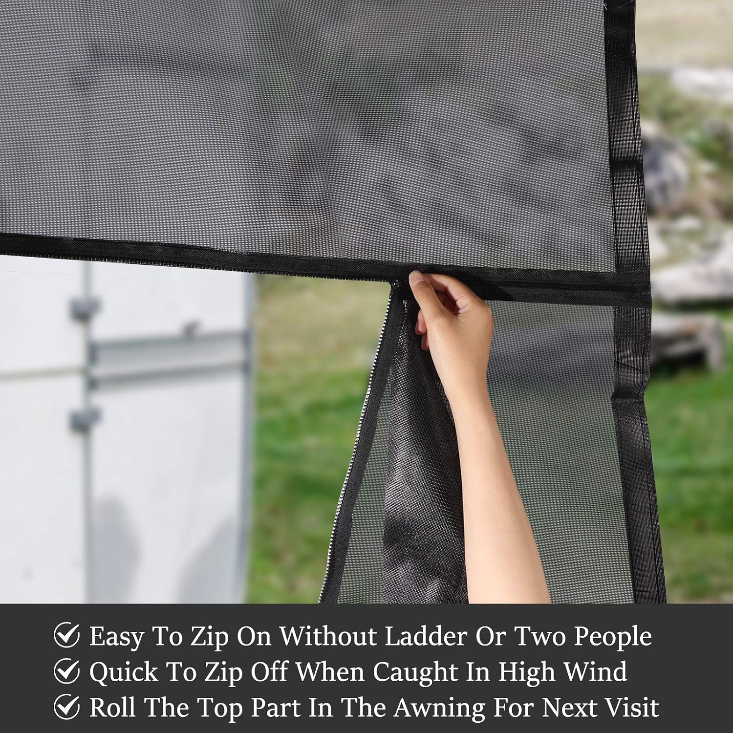 RV Awning Sun Shade Screen with Zipper 9' X 10'(Fit for 11' Awning)