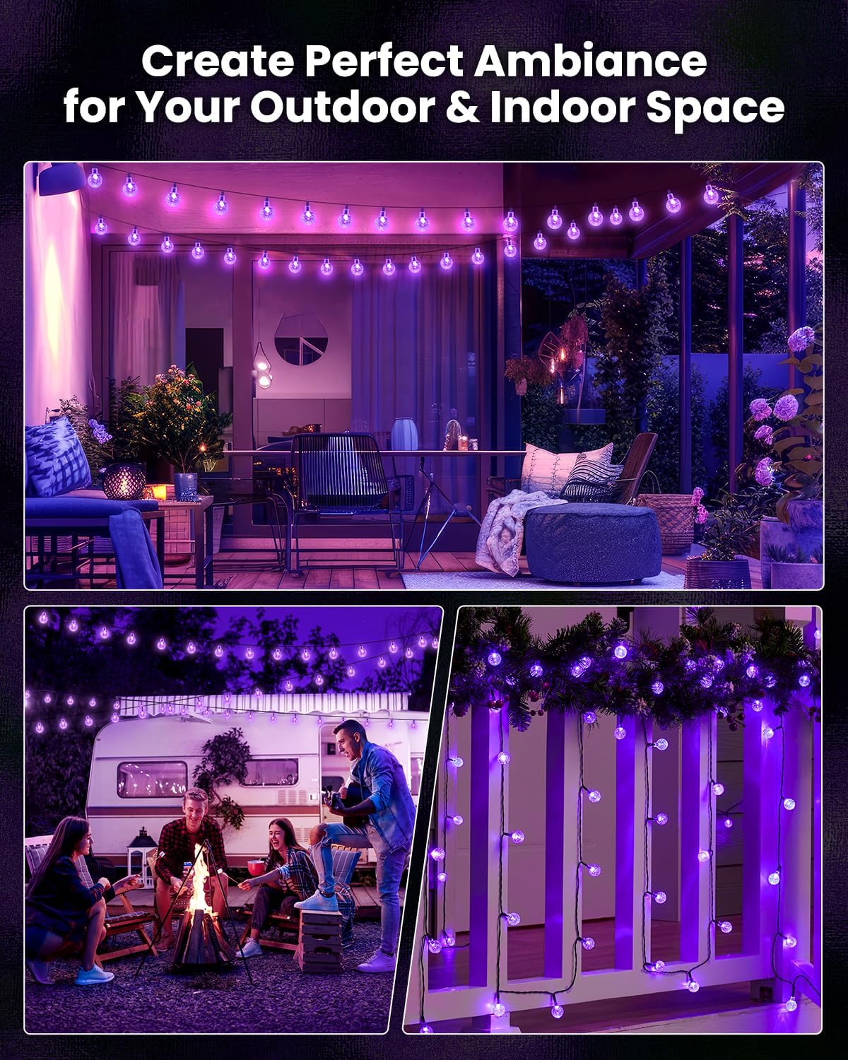 Brightown Solar String Lights Outdoor 60 Led 35.6 Feet Crystal Globe Lights with 8 Lighting Modes