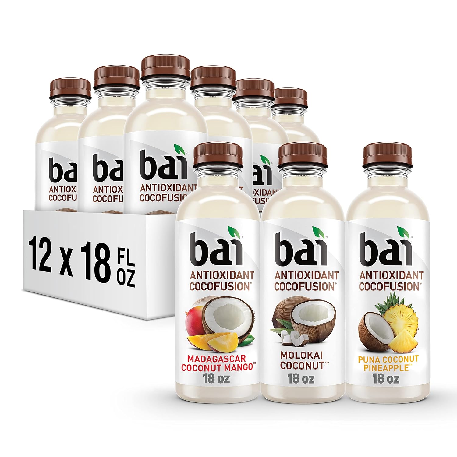 Bai Coconut Flavored Water Puna Coconut Pineapple, Antioxidant Infused, Coconut Pineapple Flavored Water Drink, 18 Fluid Ounce Bottles, 6 Count
