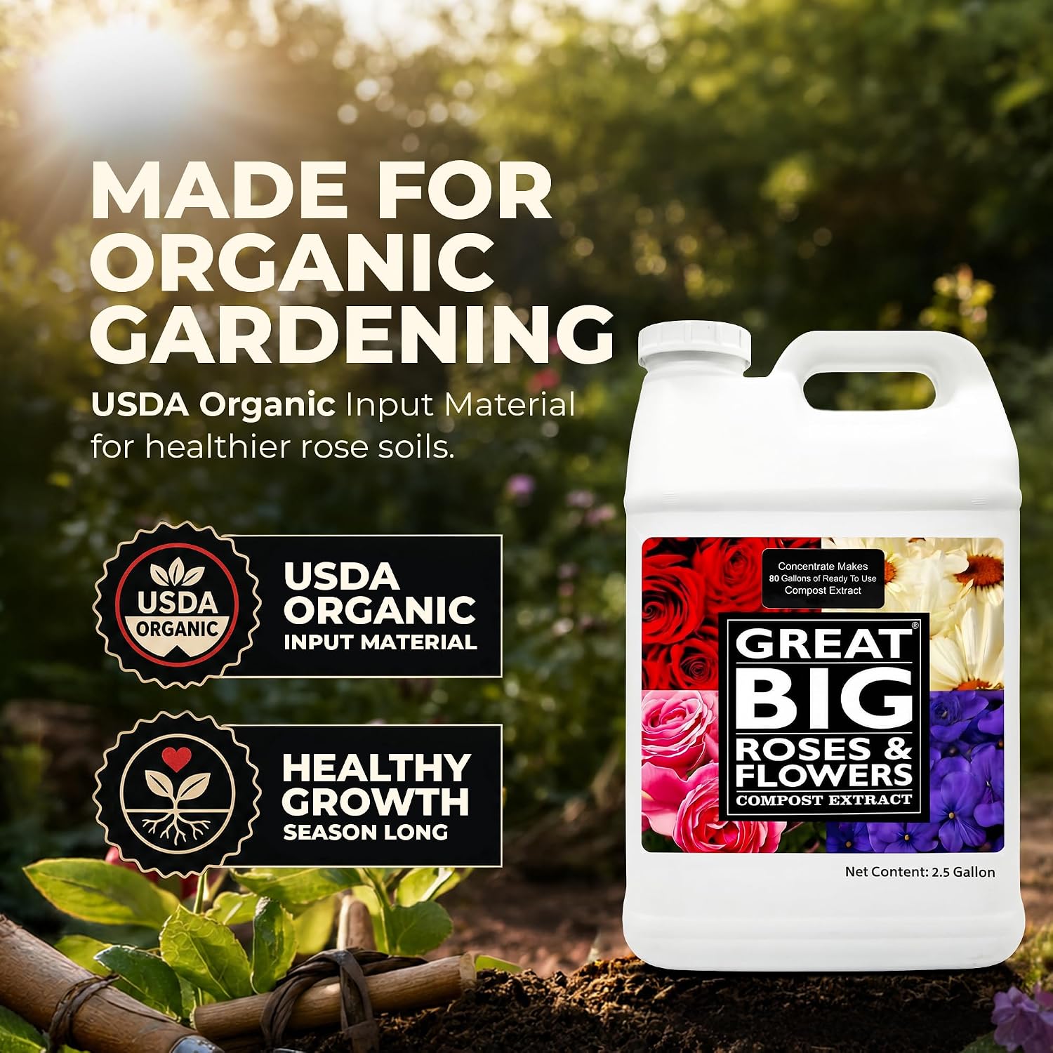 Great Big Roses Fertilizer Booster for Rose & Flower Gardens, 32 Ounce | Organic; For Roses, Flowers, Hydrangeas & Flowering Shrubs; Mix 4 oz per gal water; More Blossoms & Better Root Uptake